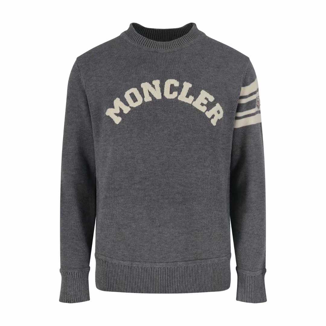 Moncler charcoal grey logo-embroidered crew neck sweater