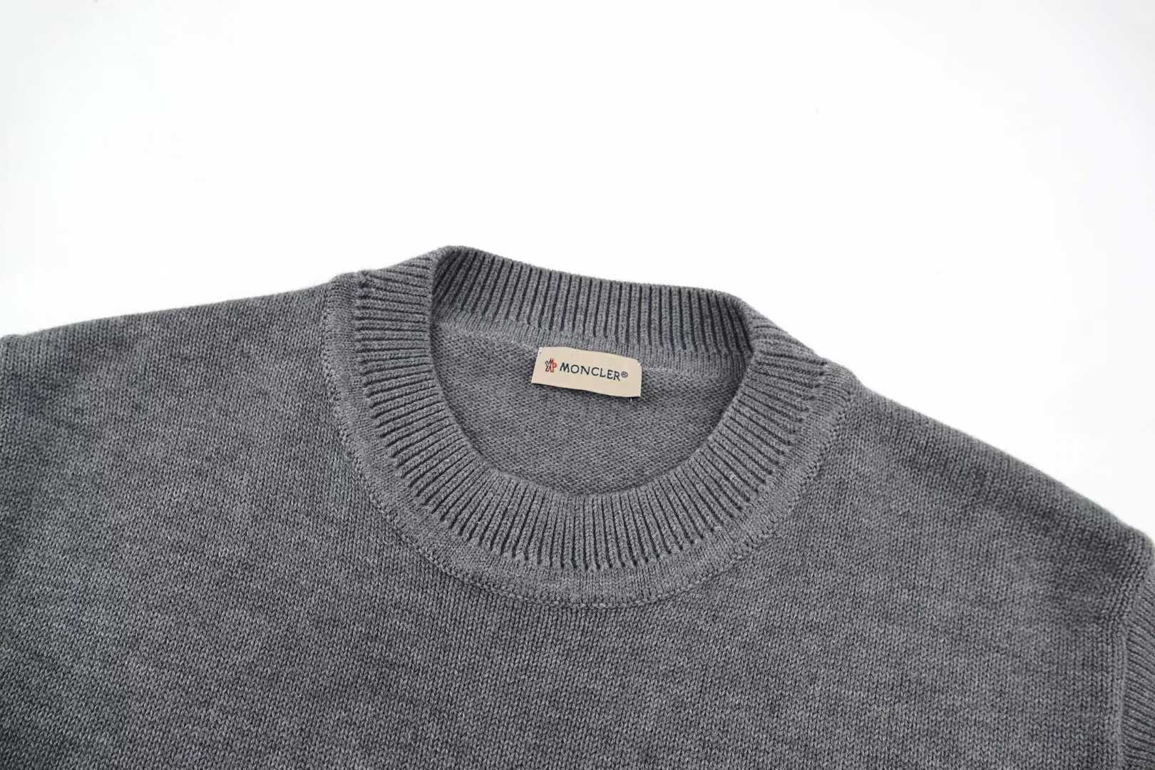 Moncler charcoal grey logo-embroidered crew neck sweater