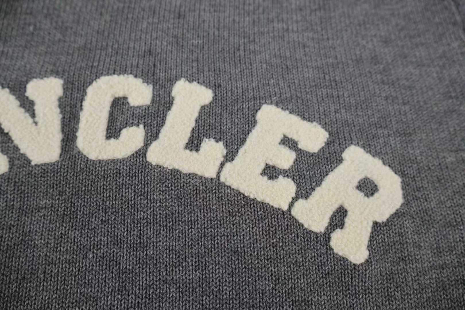 Moncler charcoal grey logo-embroidered crew neck sweater