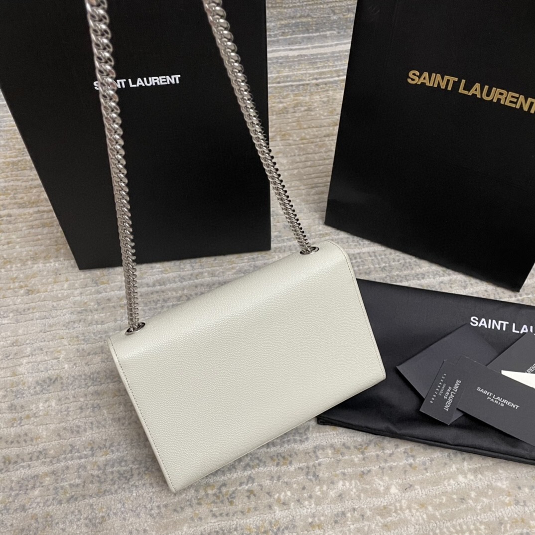 Saint Laurent Kate shoulder bag in white leather with silver-tone hardware and the iconic YSL logo
