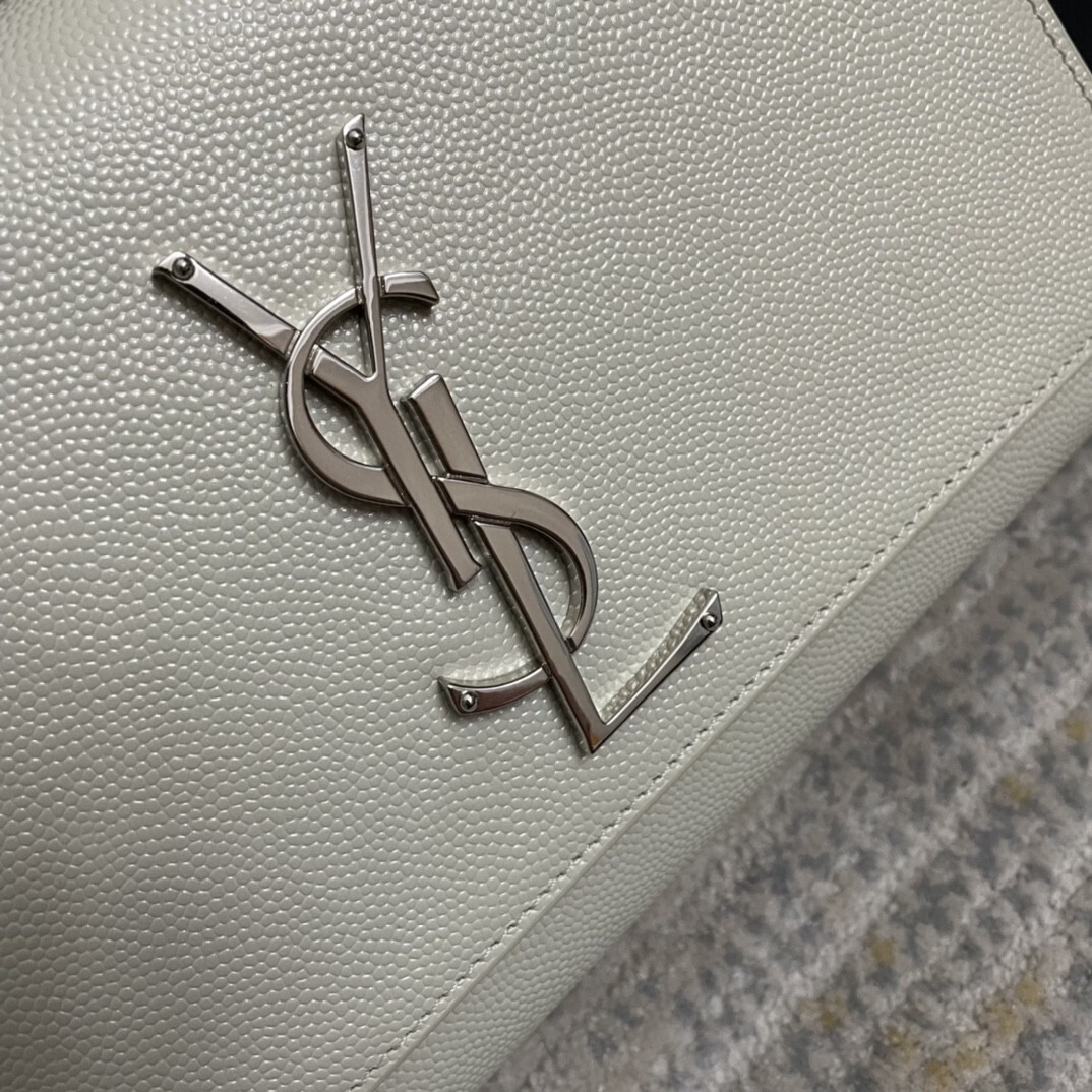 Saint Laurent Kate shoulder bag in white leather with silver-tone hardware and the iconic YSL logo