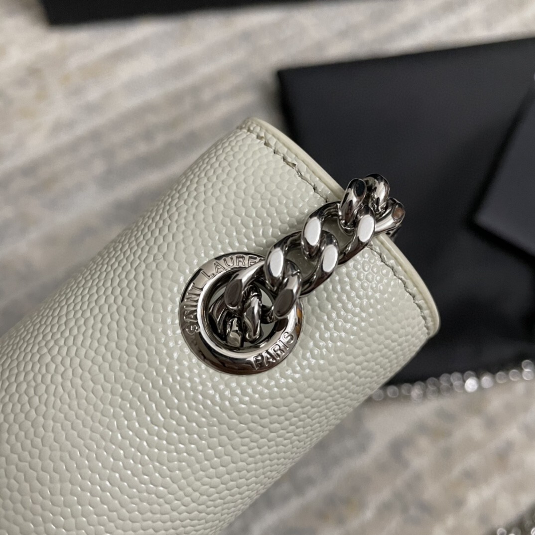 Saint Laurent Kate shoulder bag in white leather with silver-tone hardware and the iconic YSL logo