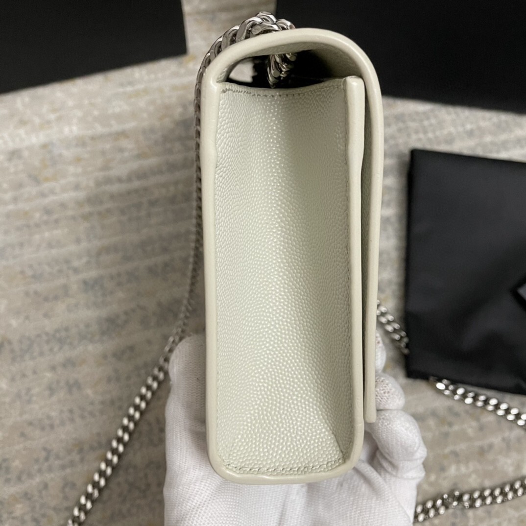 Saint Laurent Kate shoulder bag in white leather with silver-tone hardware and the iconic YSL logo