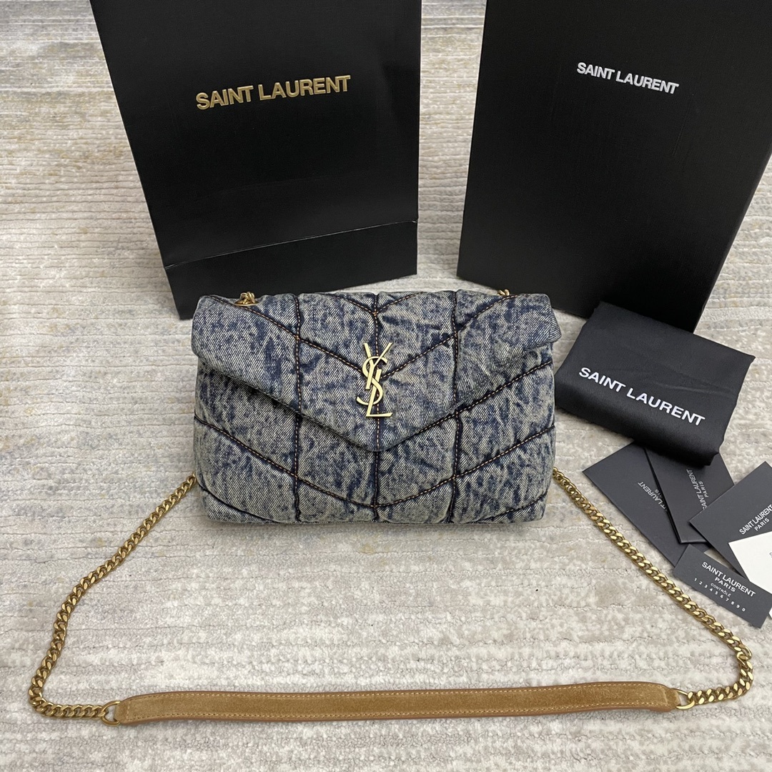 Saint Laurent Loulou Puffer bag available in various denim styles such as the Toy or Medium size