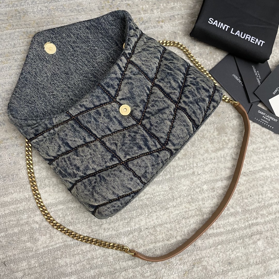 Saint Laurent Loulou Puffer bag available in various denim styles such as the Toy or Medium size