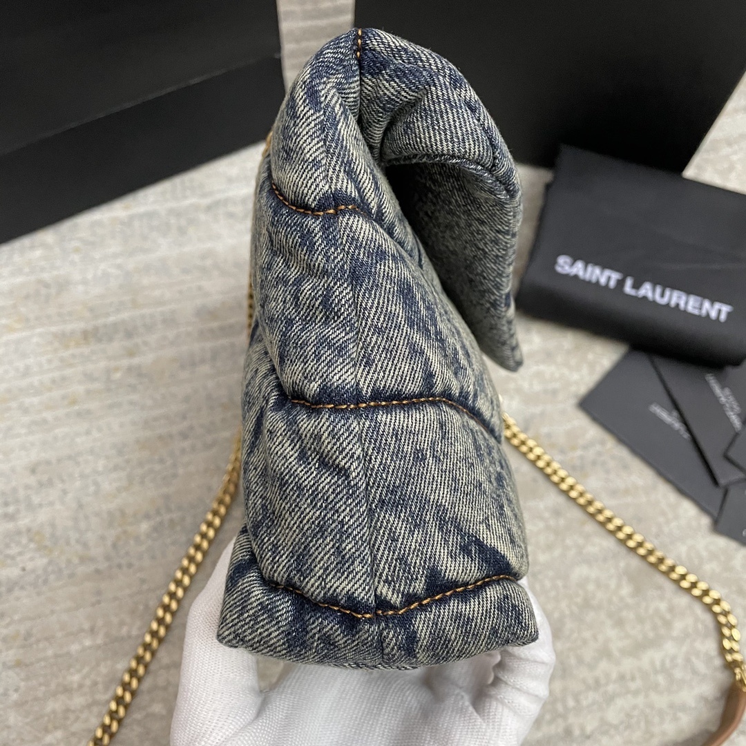 Saint Laurent Loulou Puffer bag available in various denim styles such as the Toy or Medium size