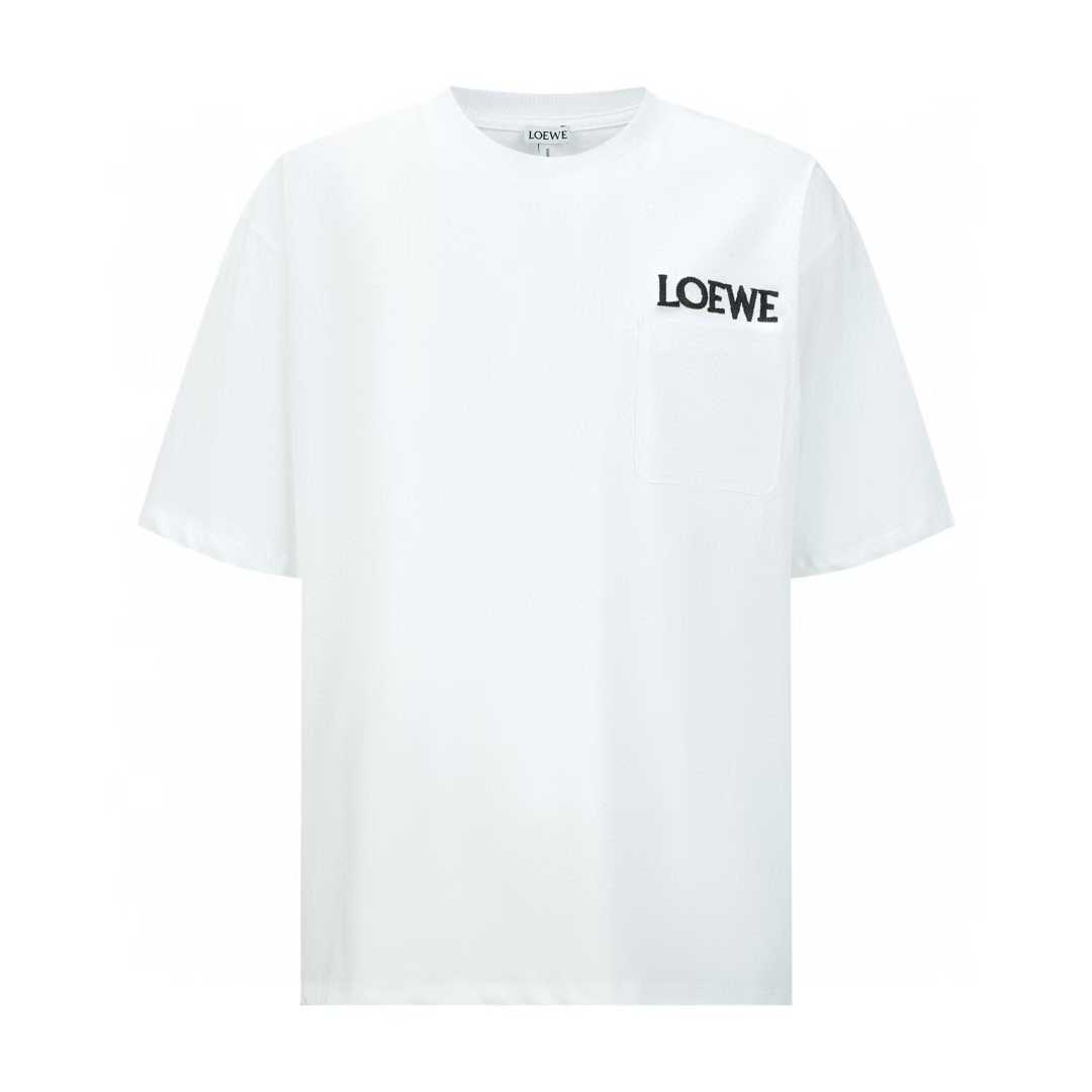 LOEWE pocket-detail T-shirt is a cotton relaxed fit garment featuring the brand's logo embroidered on the chest pocket