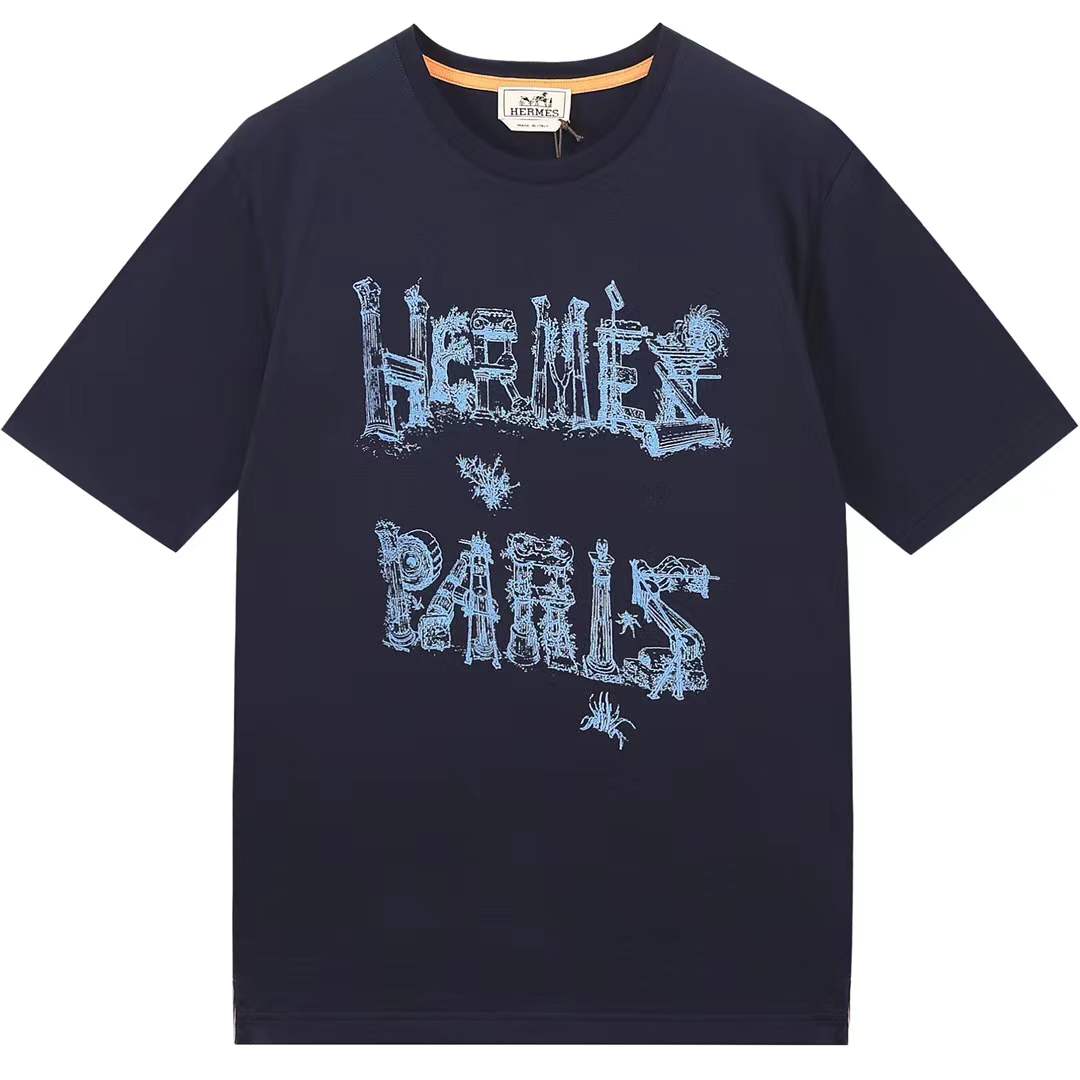 Hermès men's t-shirt featuring a "HERMÈS PARIS" graphic print