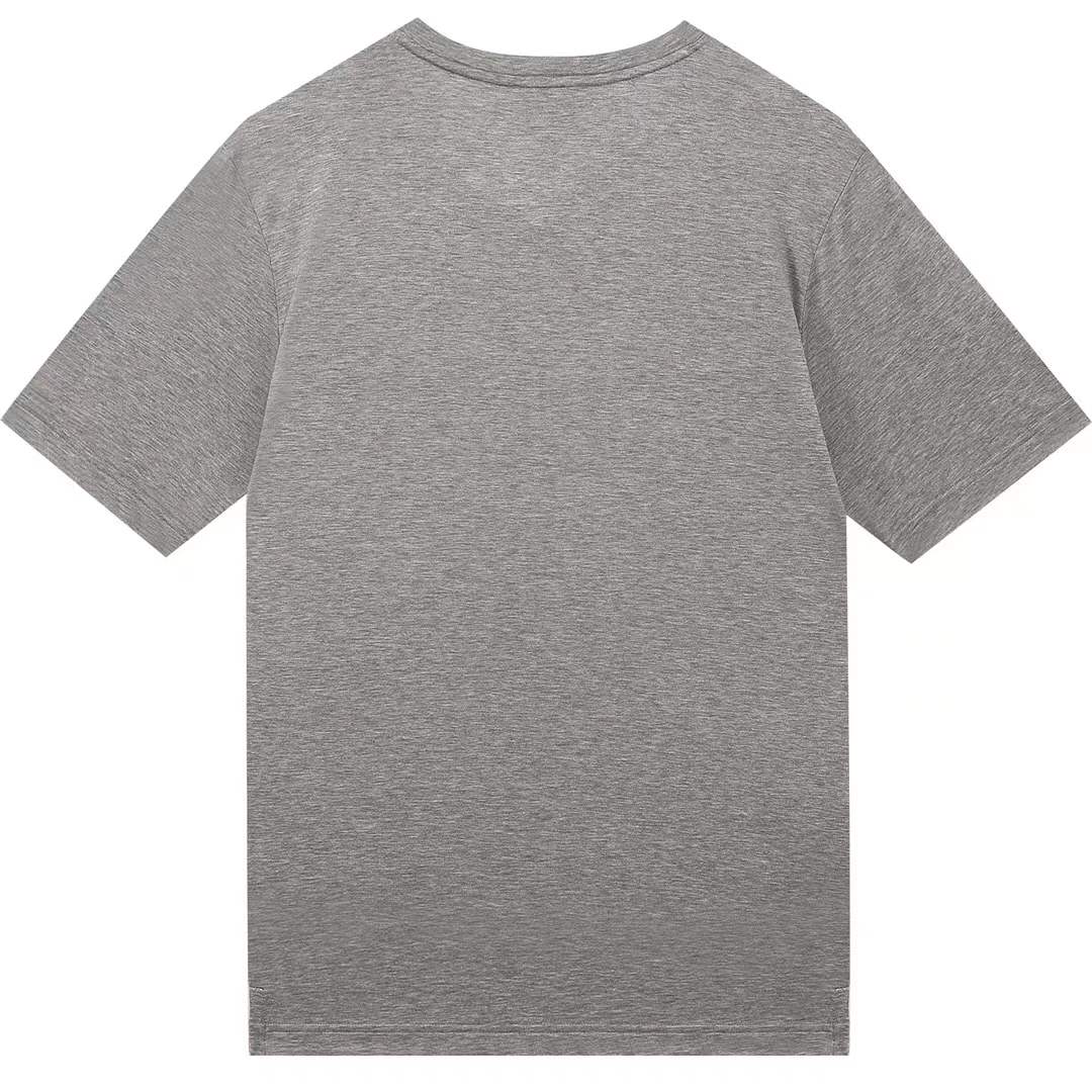 Hermes gray crew neck t-shirt featuring a stylized orange horse logo on the chest