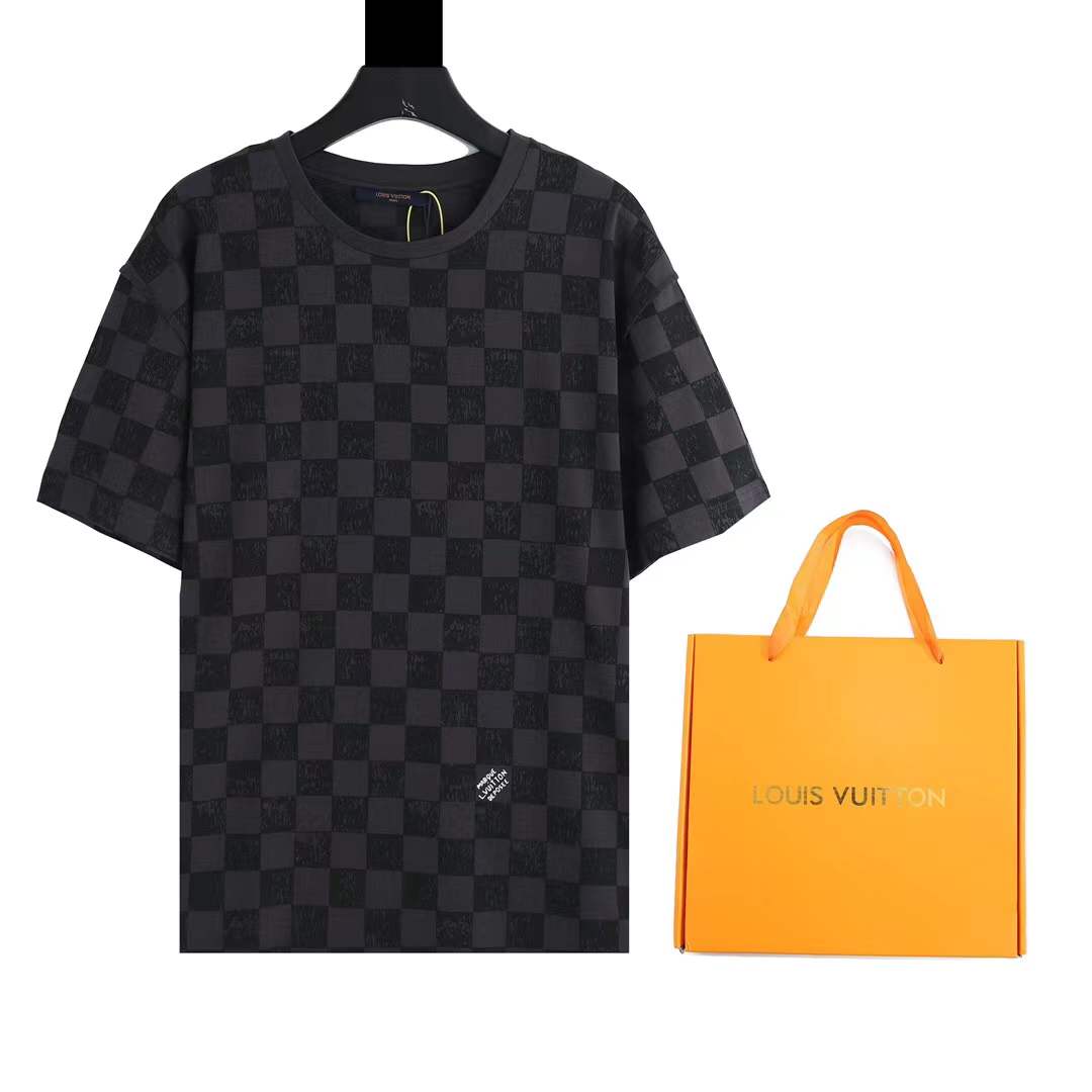 LV Damier signature t-shirt featuring a tonal checkerboard jacquard pattern