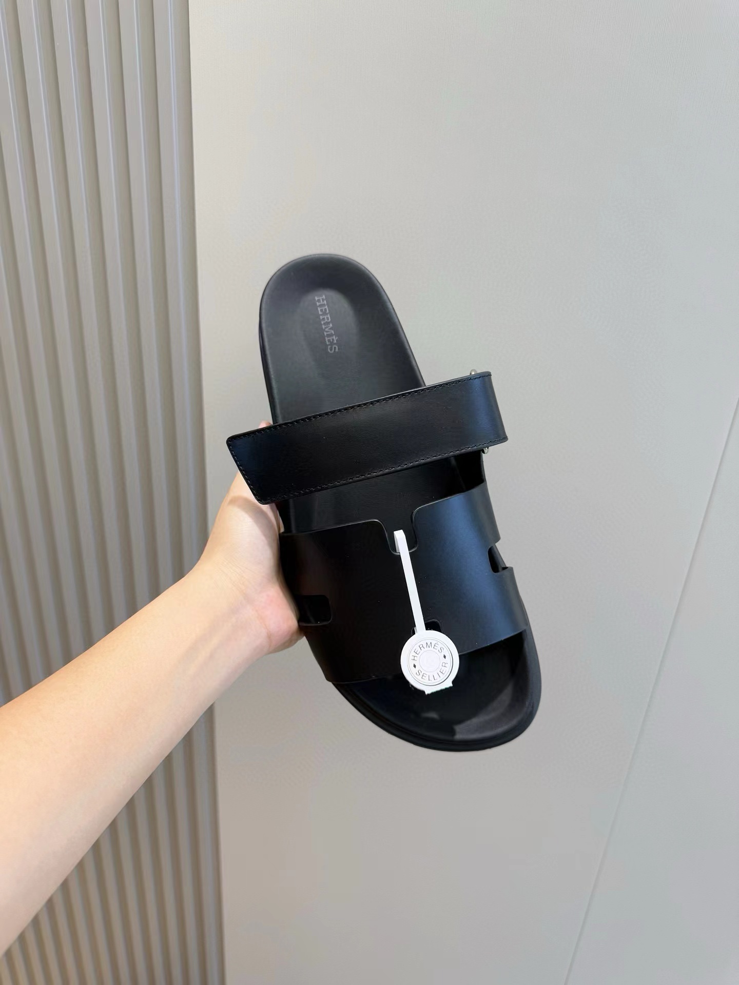 Hermes Calfskin Mens Chypre Sandal black