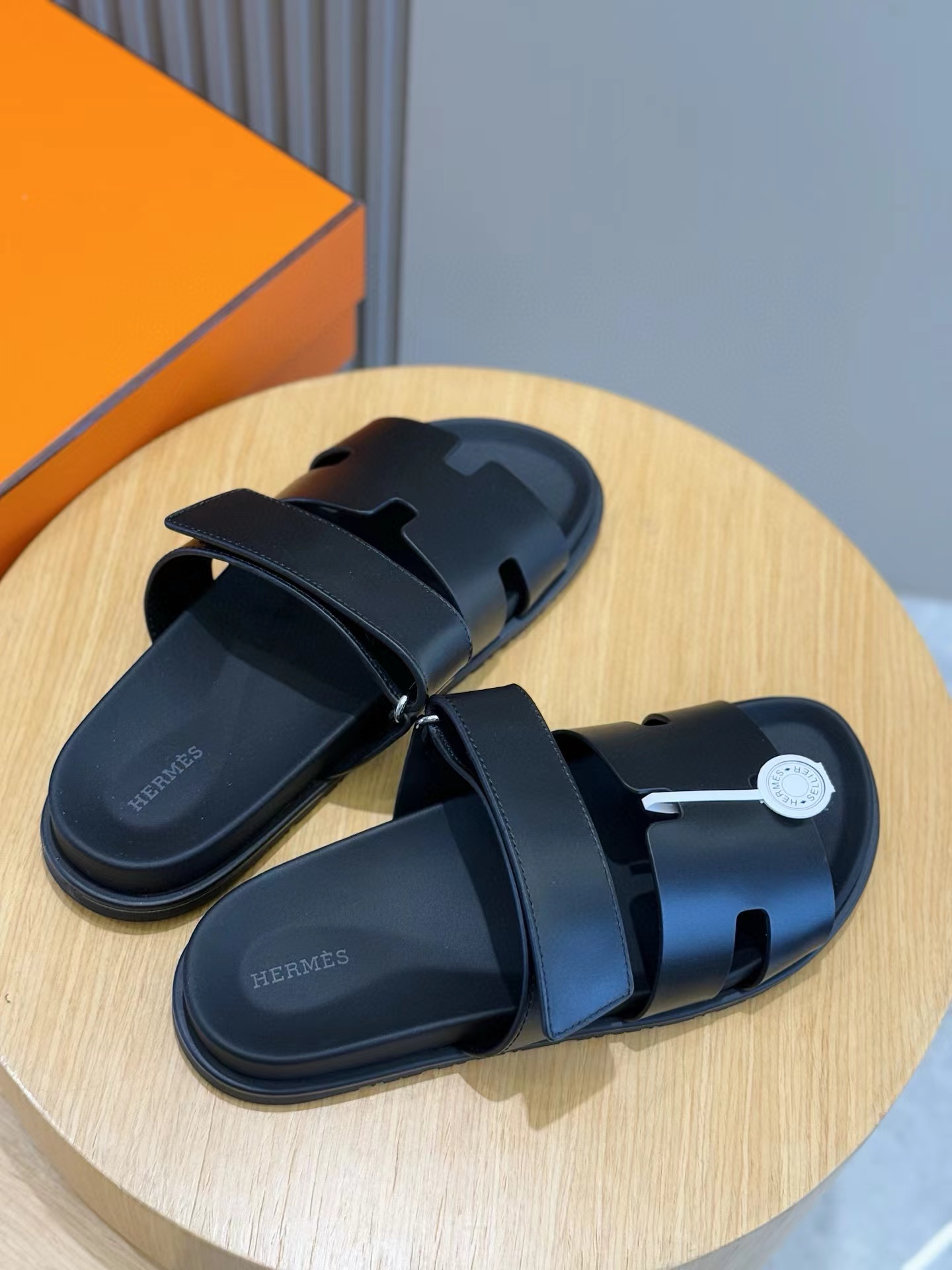 Hermes Calfskin Mens Chypre Sandal black