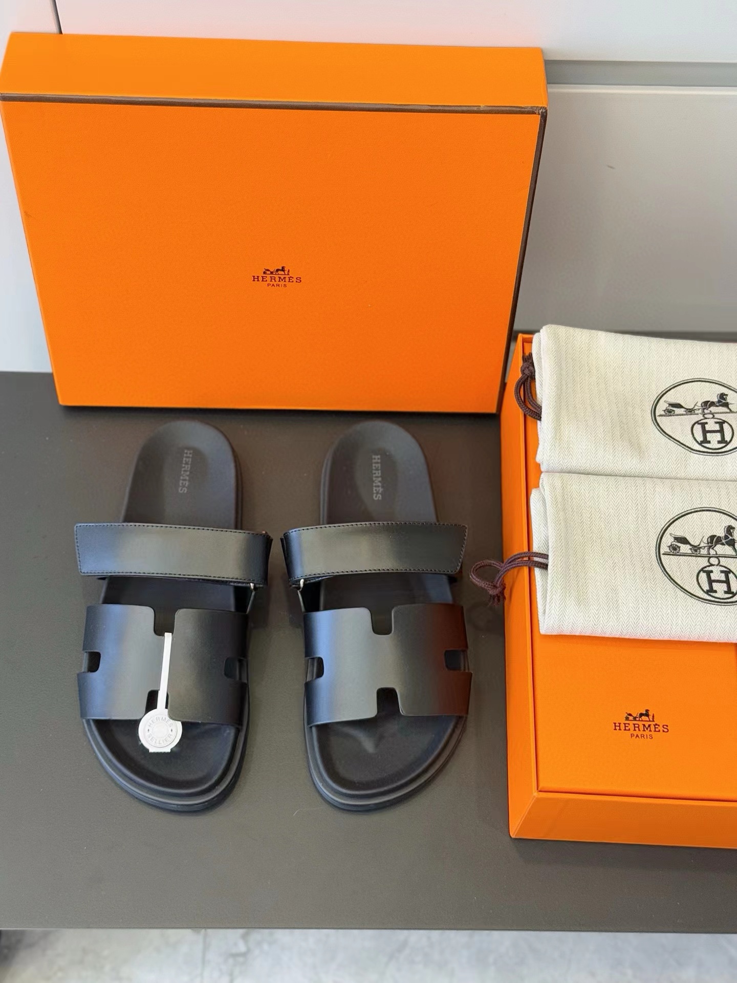 Hermes Calfskin Mens Chypre Sandal black