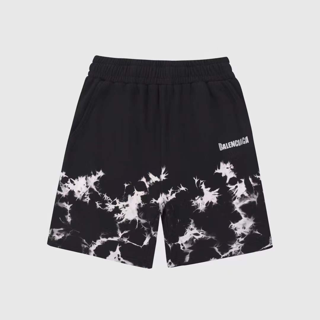 balenciaga black and white tie-dye shorts feature a Balenciaga brand logo