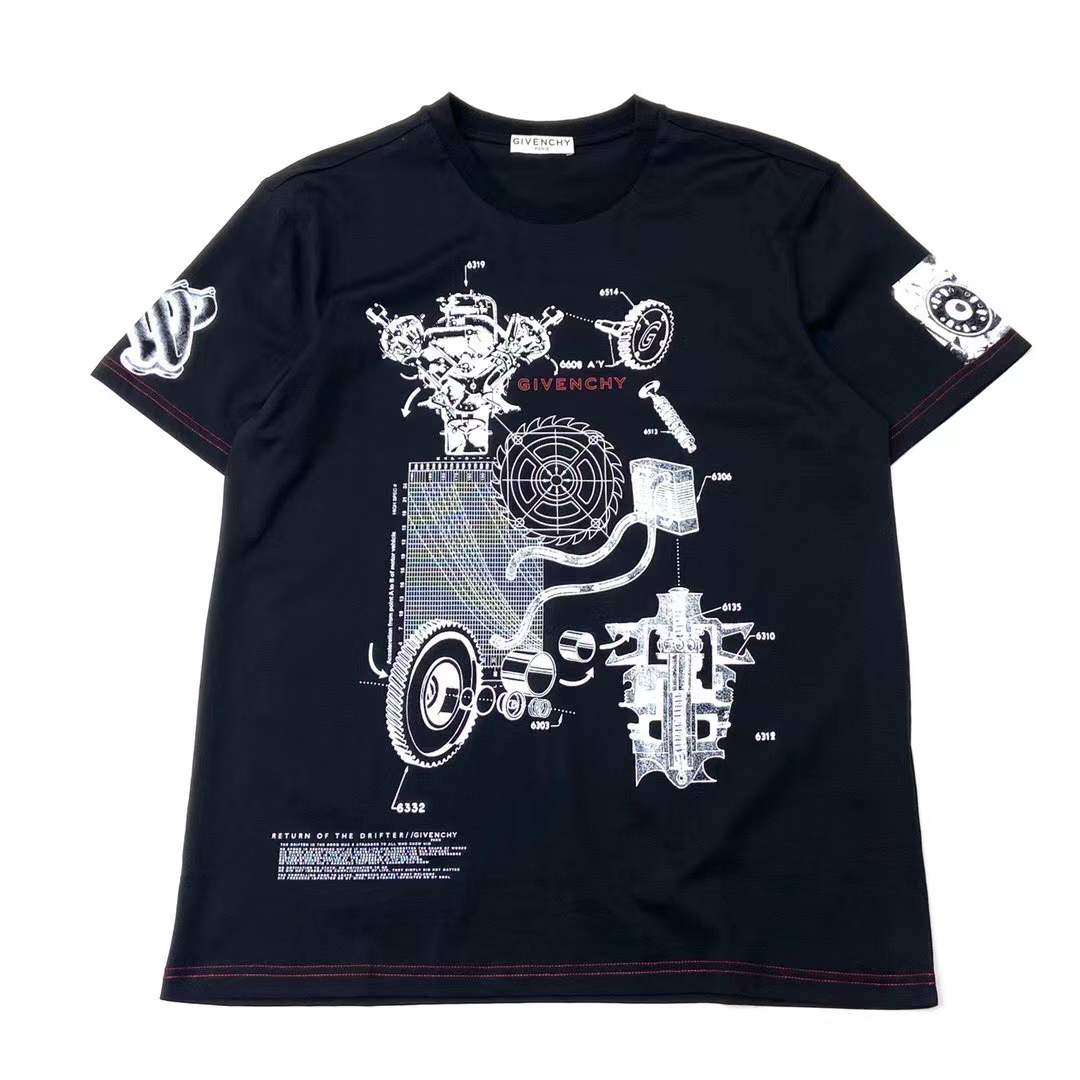 givenchy black cotton Givenchy Schematics print t-shirt featuring a graphic schematic design on the front and logo detail