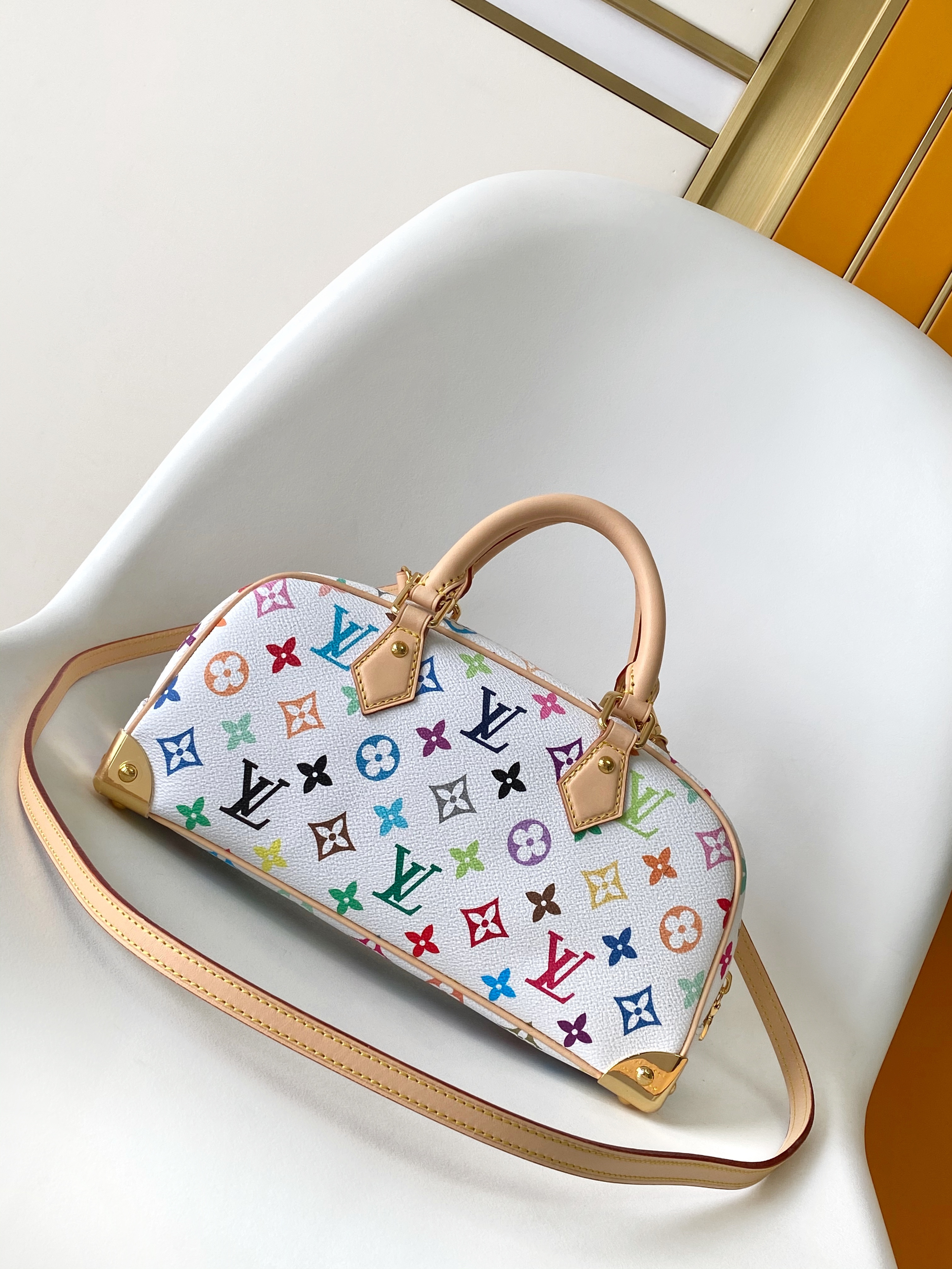 LV x Takashi Murakami Handbag East West in white Monogram Multicolore coated canvas