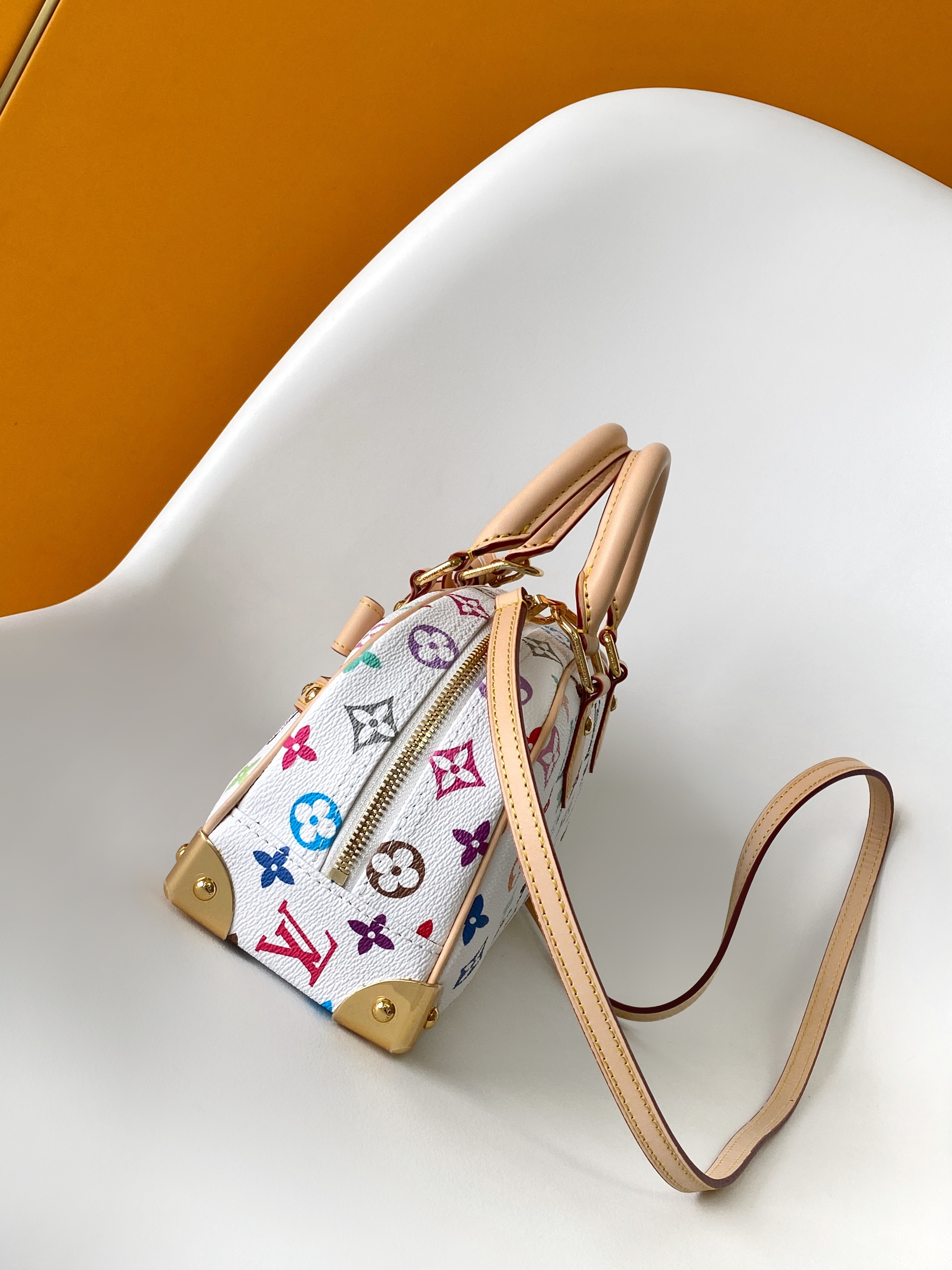 LV x Takashi Murakami Handbag East West in white Monogram Multicolore coated canvas