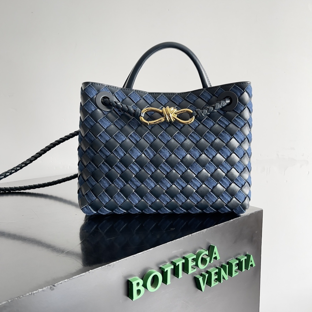 Bottega Veneta Small Andiamo top handle bag in a blue woven design