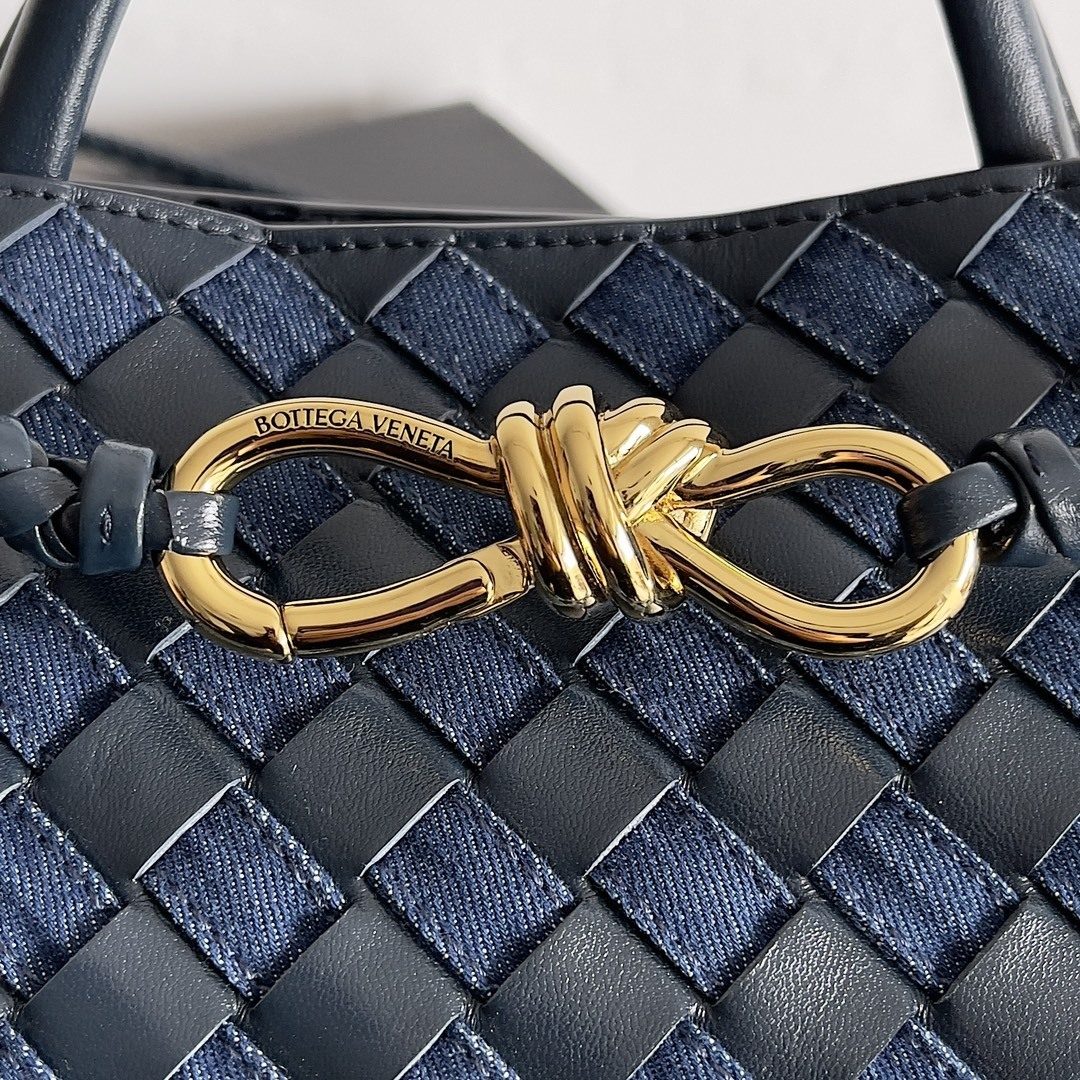 Bottega Veneta Small Andiamo top handle bag in a blue woven design