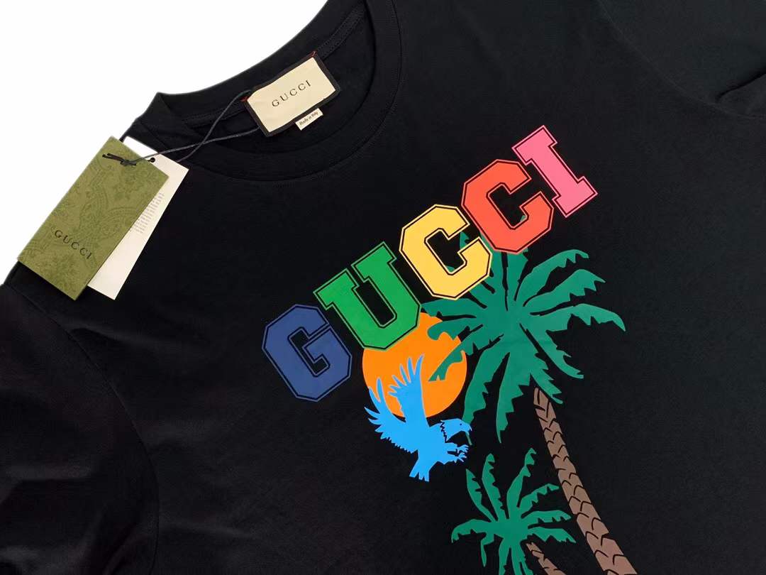 Gucci Palm Trees Print Cotton Oversized T-shirt Black