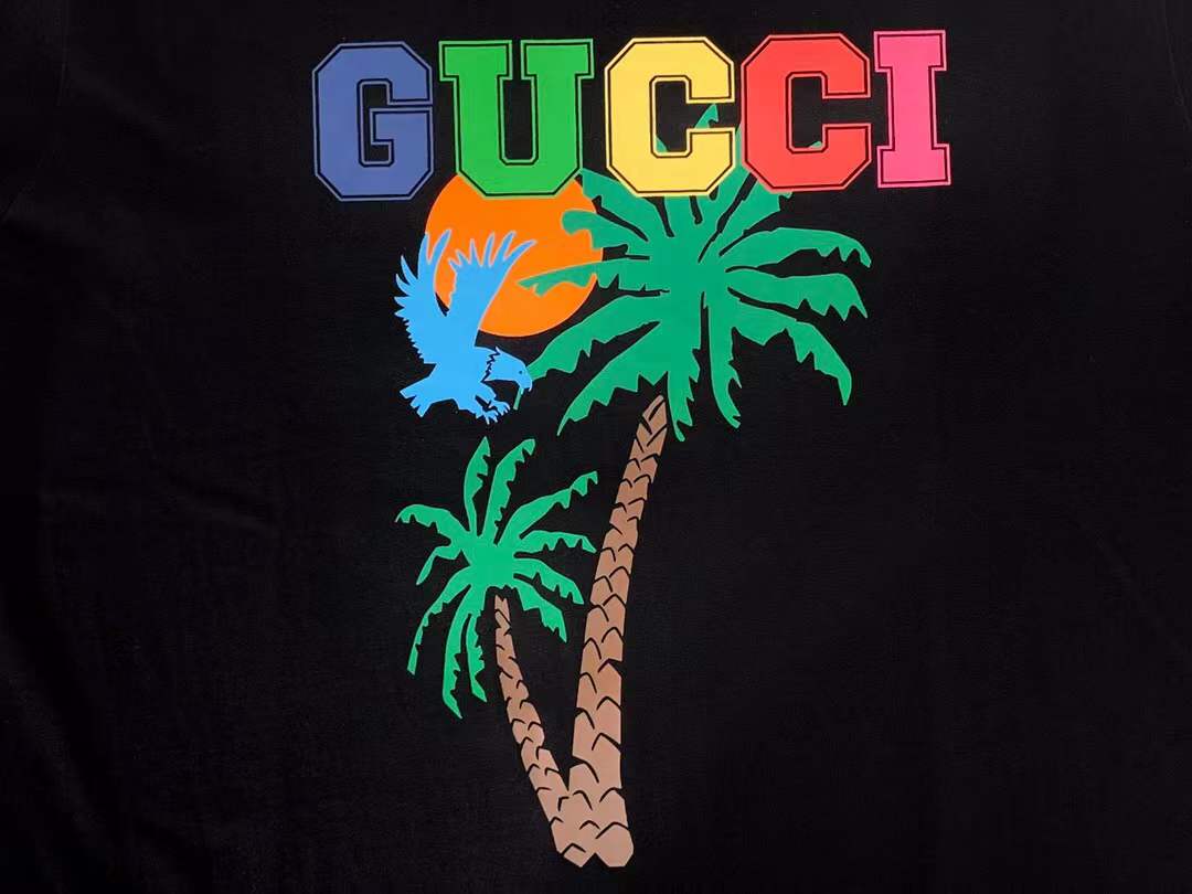 Gucci Palm Trees Print Cotton Oversized T-shirt Black