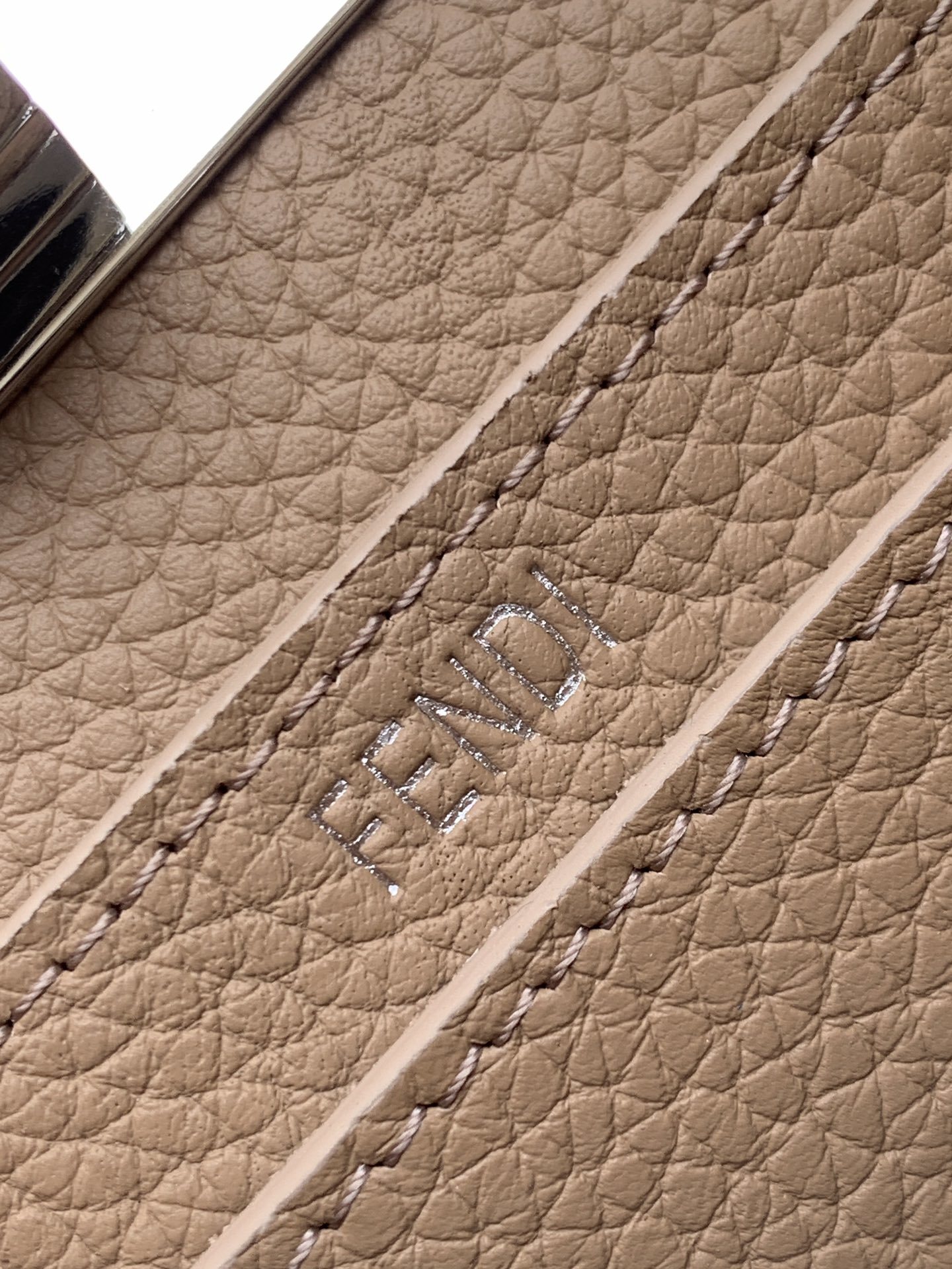 Fendi Small Peekaboo ISeeU tote bag featured in light brown with a signature turn-clasp fastening