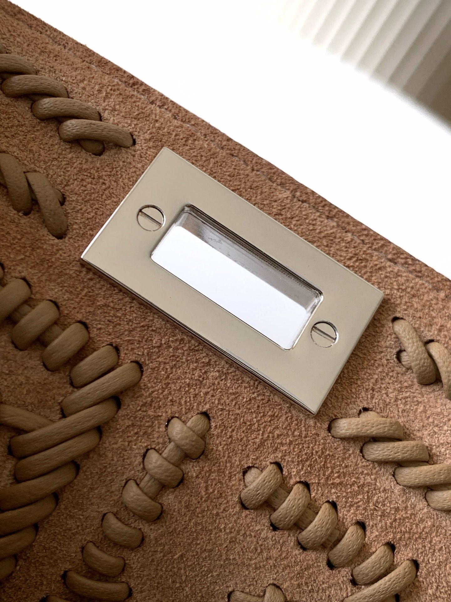 Fendi Small Peekaboo ISeeU tote bag featured in light brown with a signature turn-clasp fastening