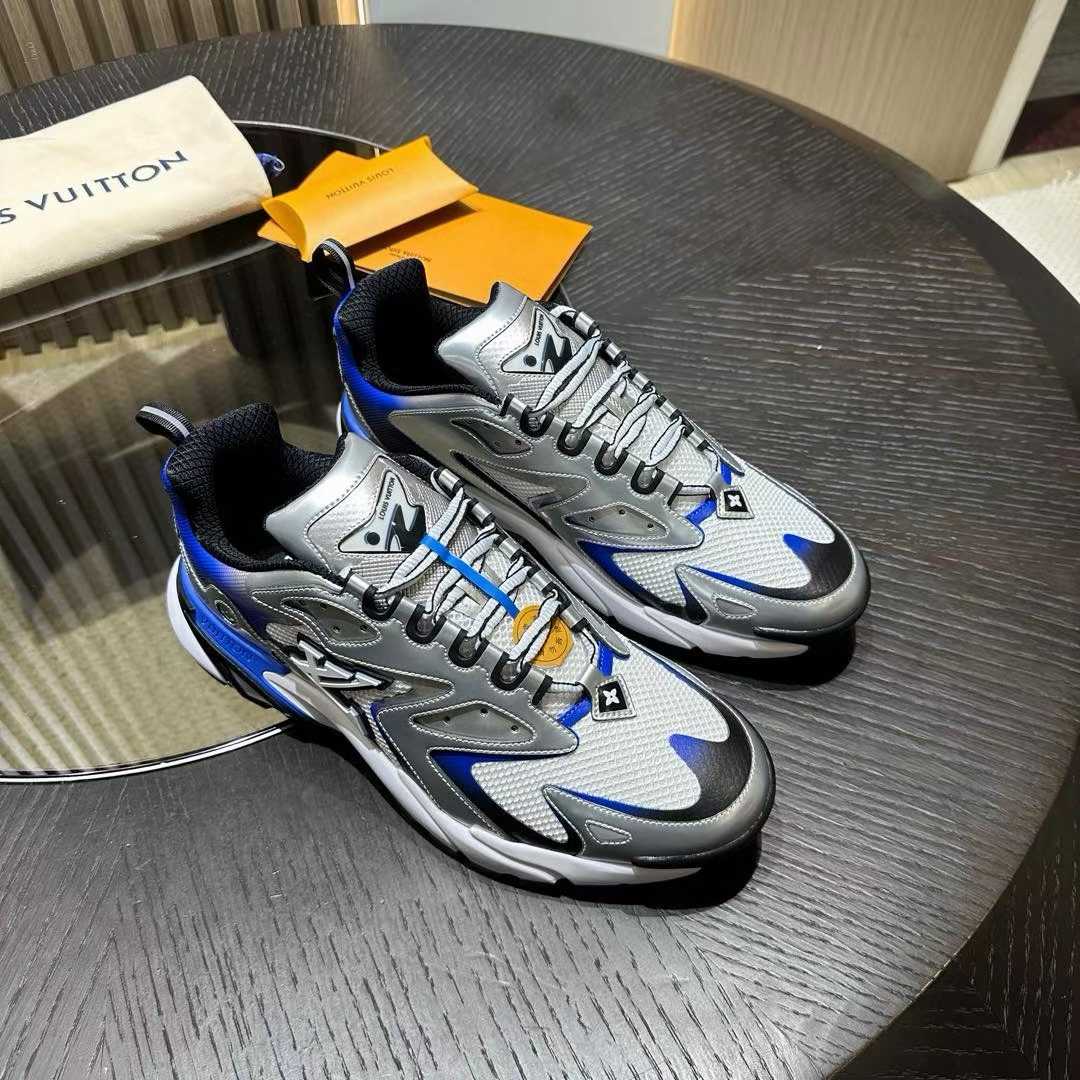 LV Runner Tatic sneaker in an earthy color palette, featuring a mix of technical materials like mesh and suede calf leather