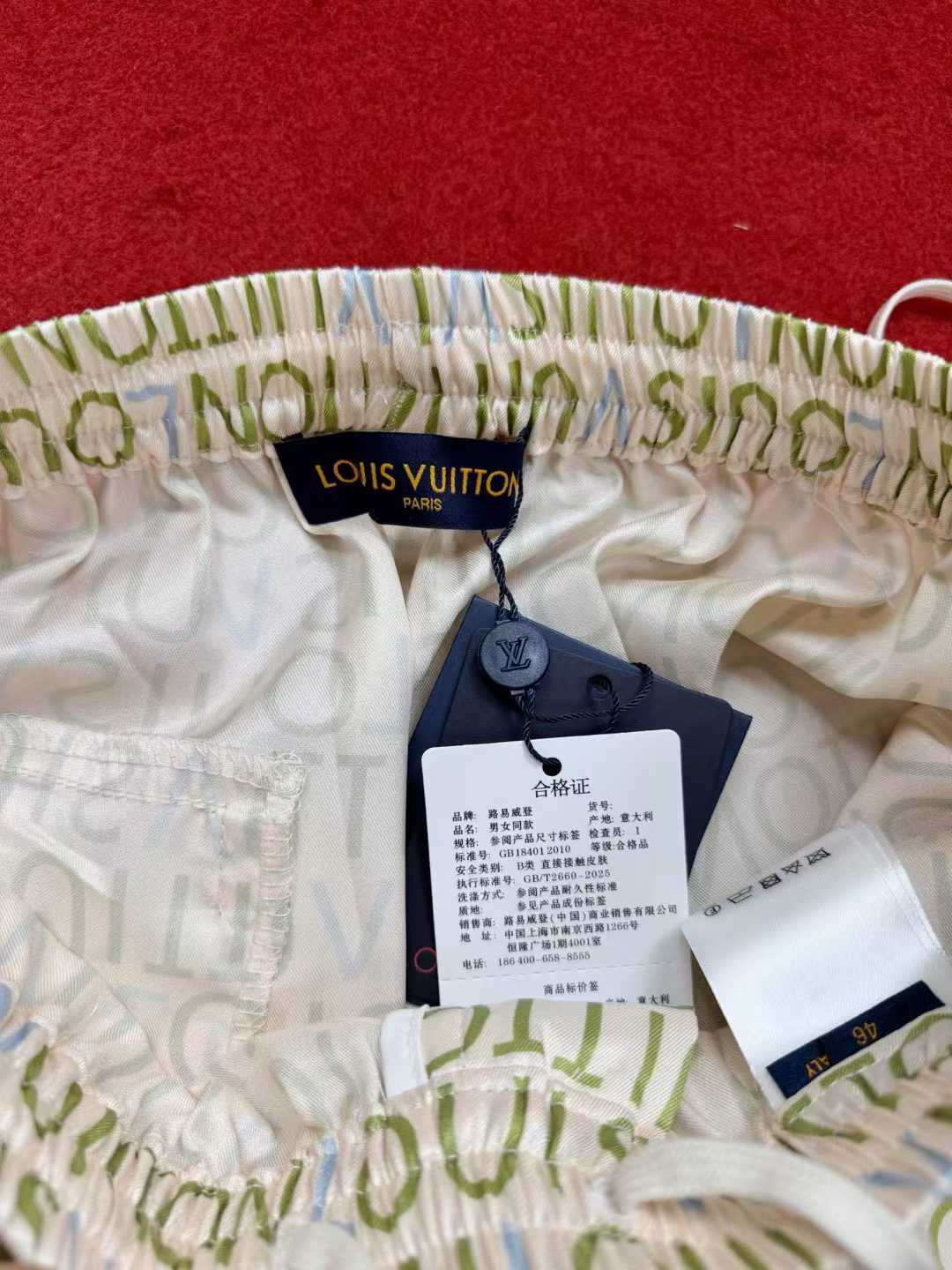 LV men's shorts featuring a signature monogram pattern
