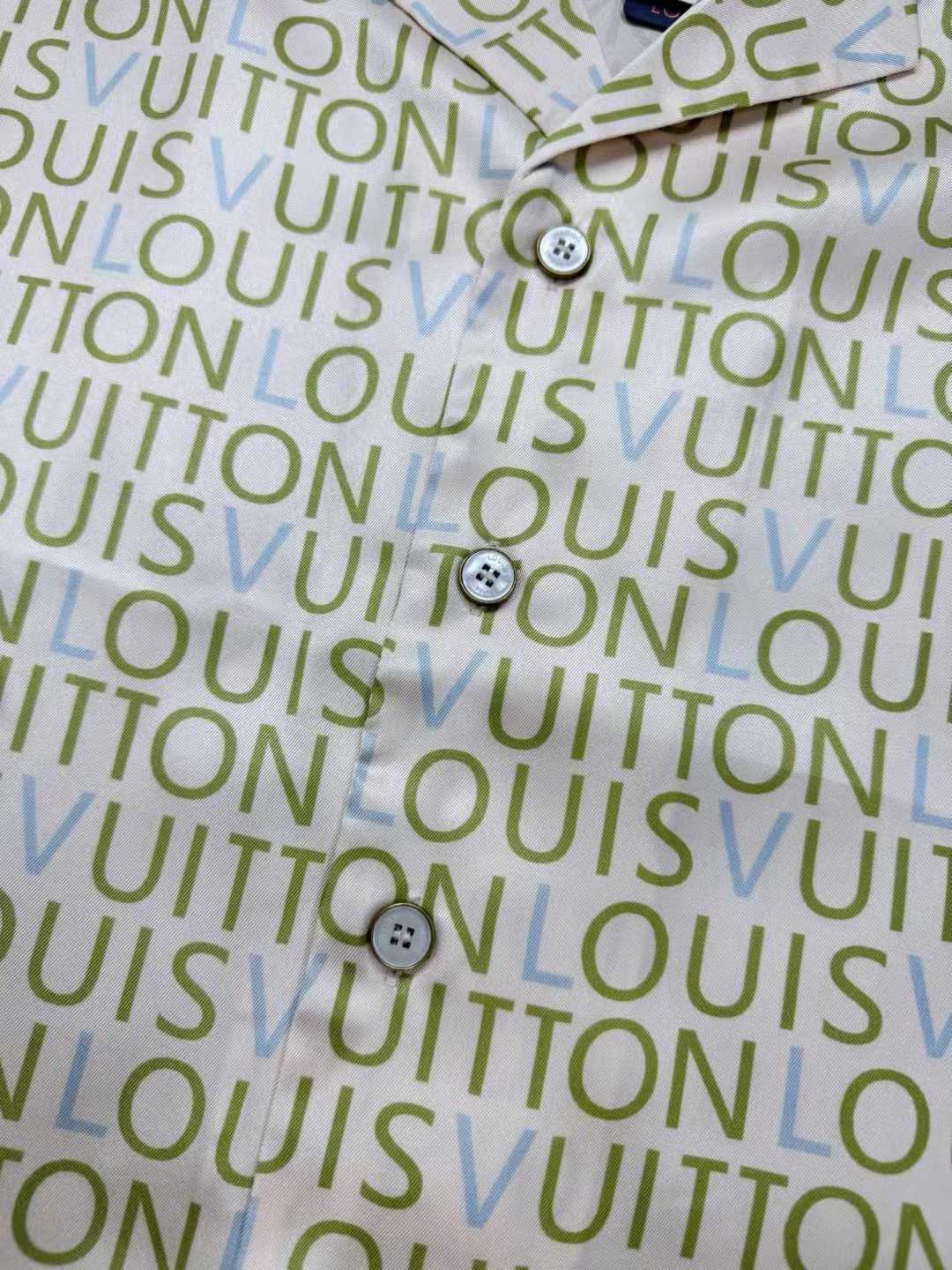 LV monogram short-sleeved shirt is a luxury item featuring an all-over print of the brand's name