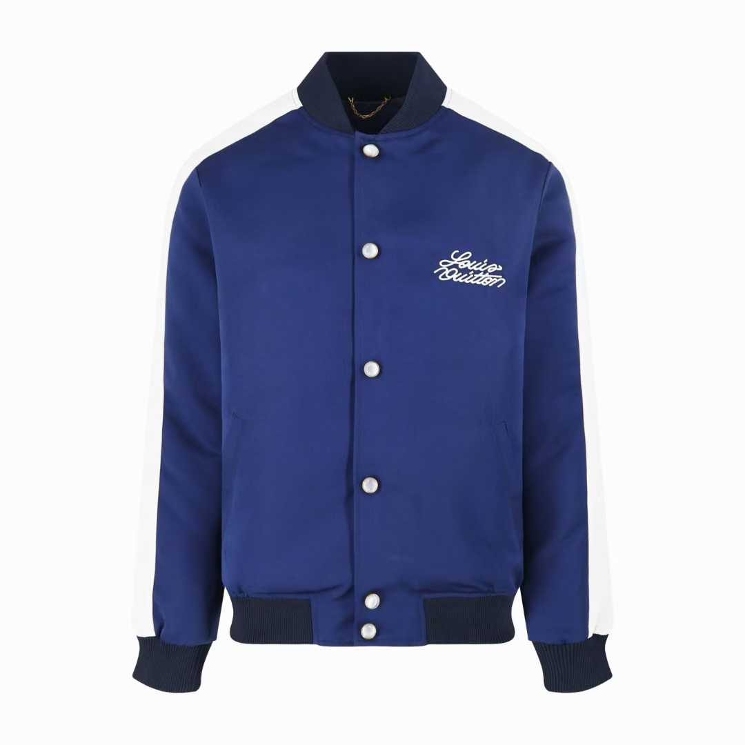 LV Embroidered Souvenir Jacket crafted from navy blue technical satin