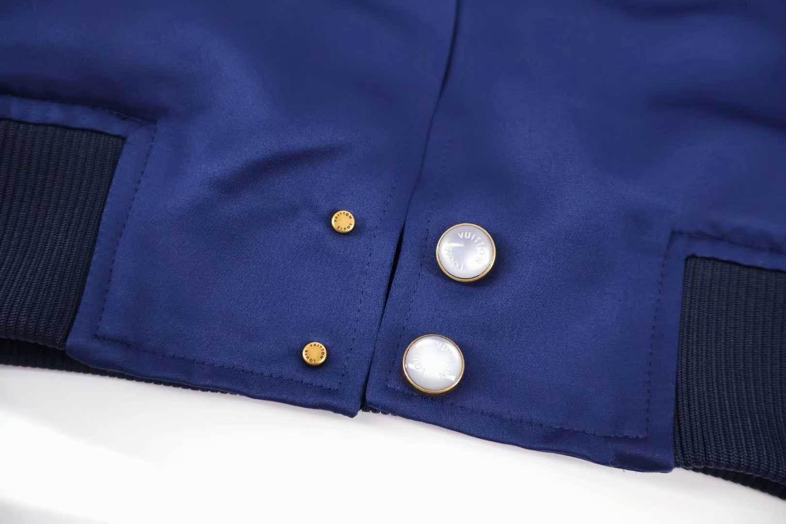LV Embroidered Souvenir Jacket crafted from navy blue technical satin