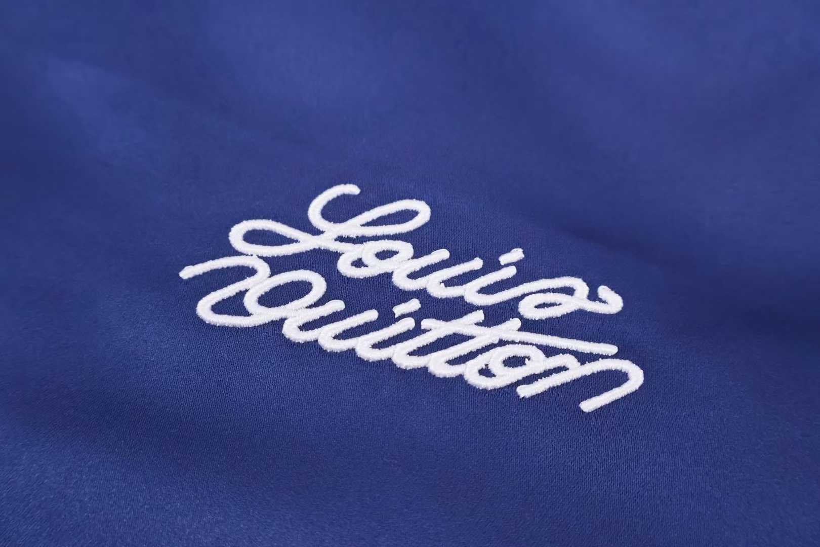 LV Embroidered Souvenir Jacket crafted from navy blue technical satin