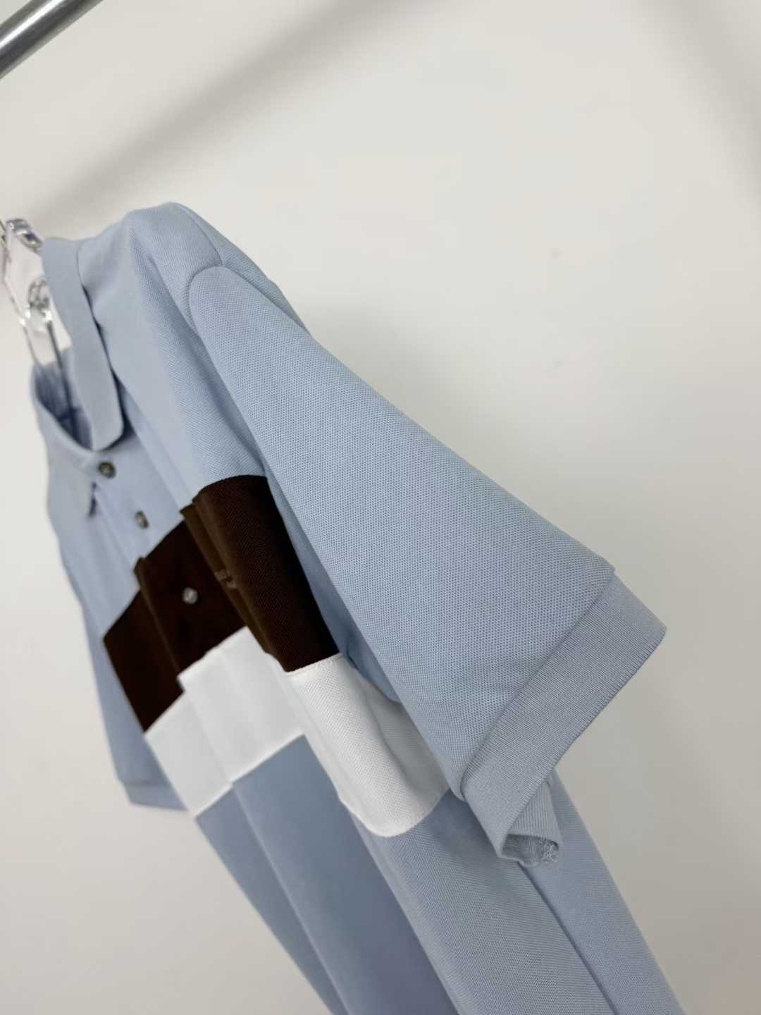 LV short-sleeved polo shirt features horizontal brown and white bands across the torso