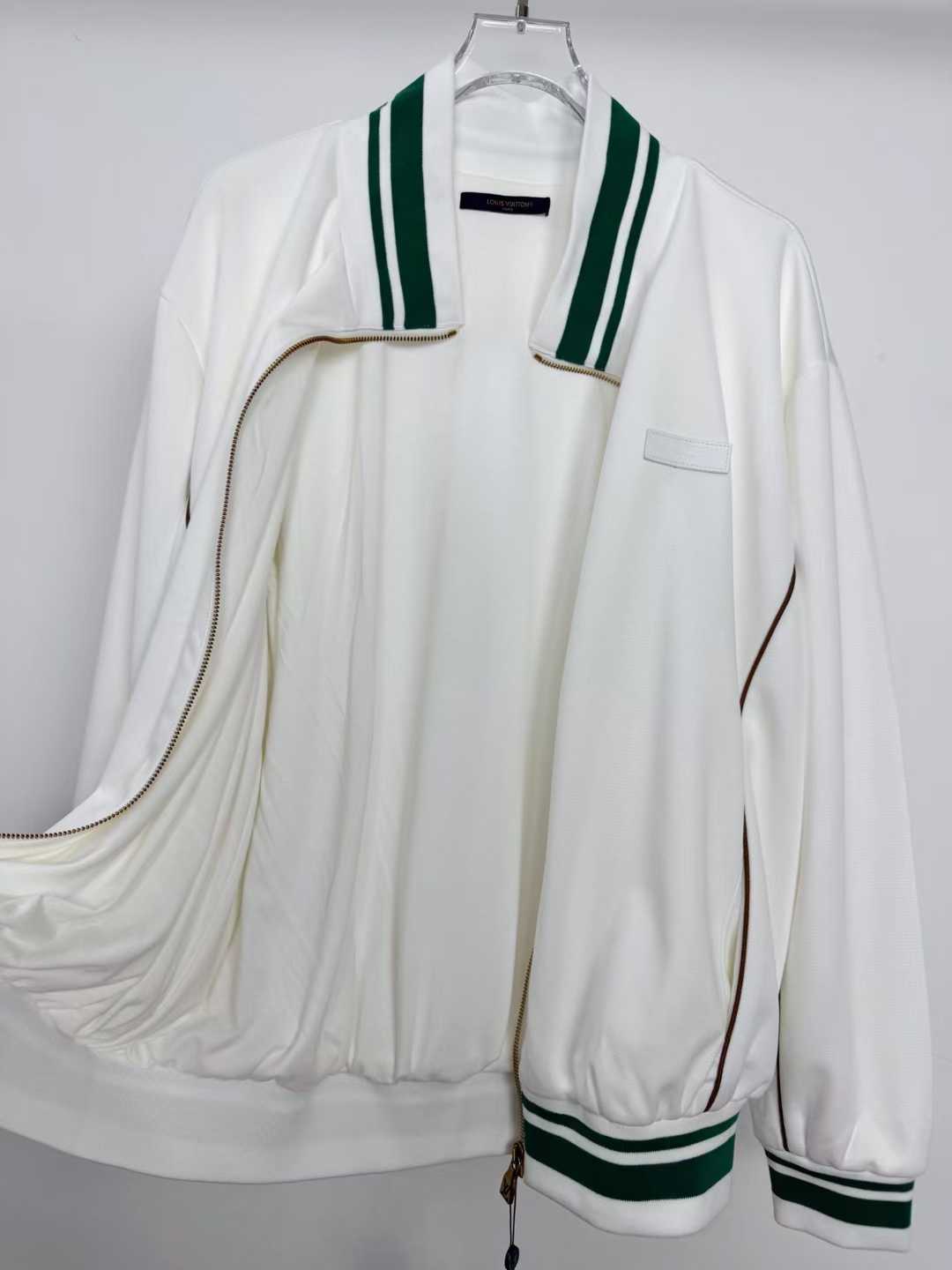 LV white and green bomber track jacket with gold zipper details