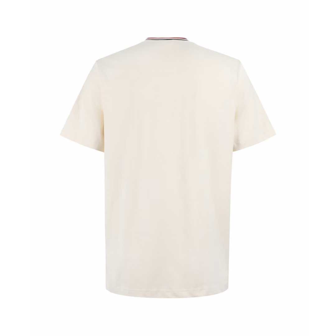 Moncler striped-collar T-shirt featuring a distinctive MonDuck logo patch
