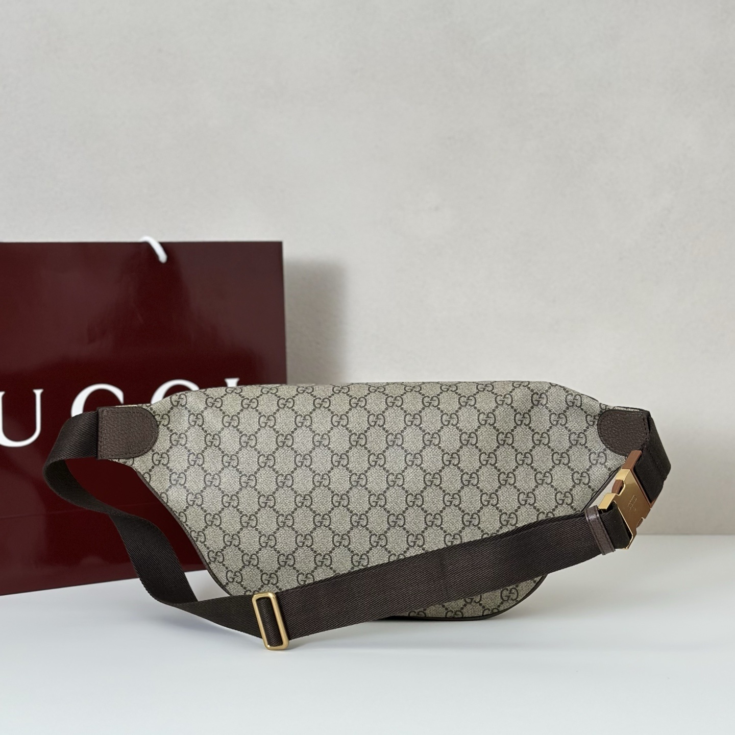Gucci Ophidia Small Belt Bag in beige and dark brown GG Supreme canvas