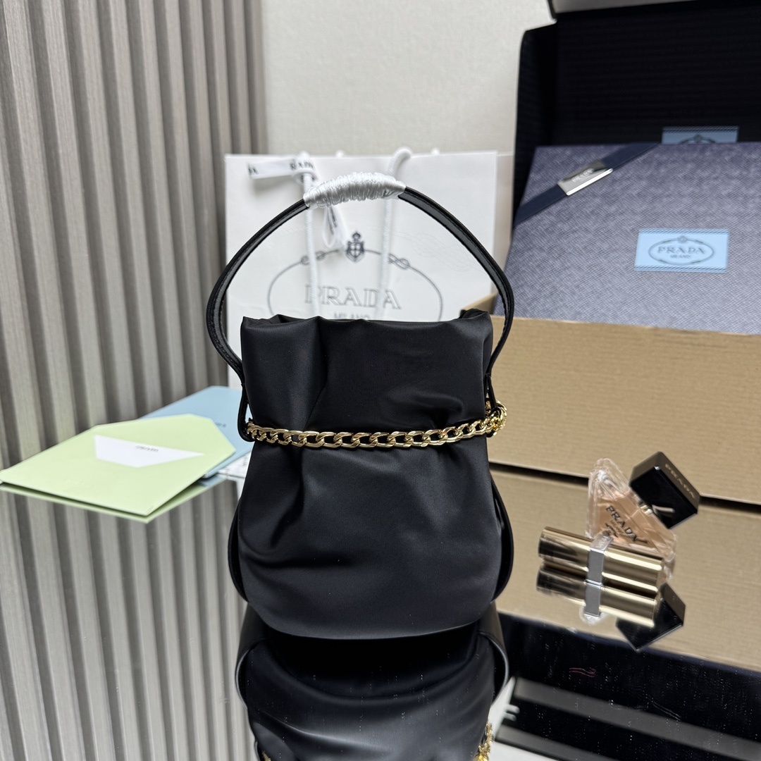 Prada Petit Sac Noir Mini Re-Nylon and Nappa Leather Bucket Bag
