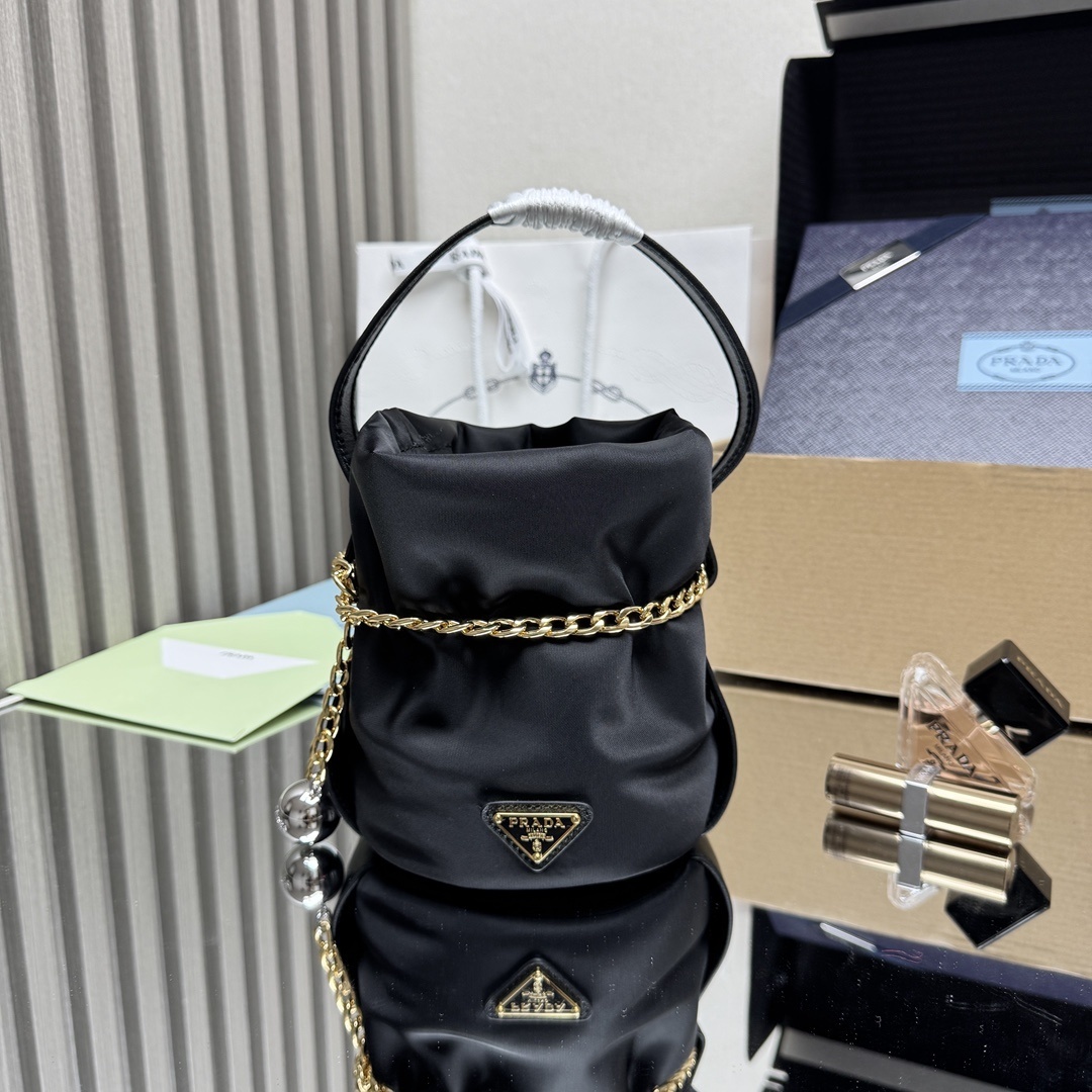 Prada Petit Sac Noir Mini Re-Nylon and Nappa Leather Bucket Bag
