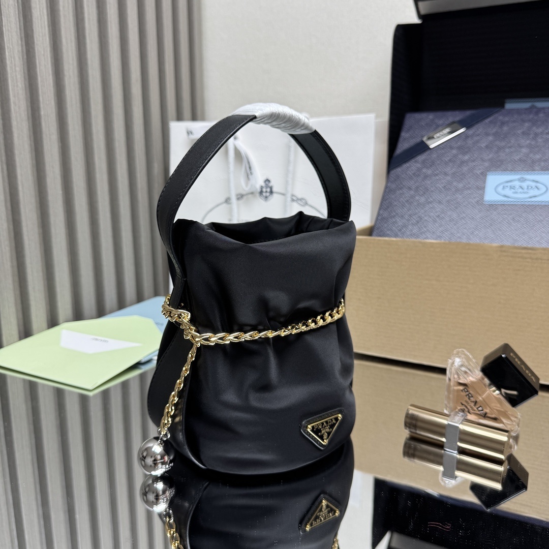 Prada Petit Sac Noir Mini Re-Nylon and Nappa Leather Bucket Bag