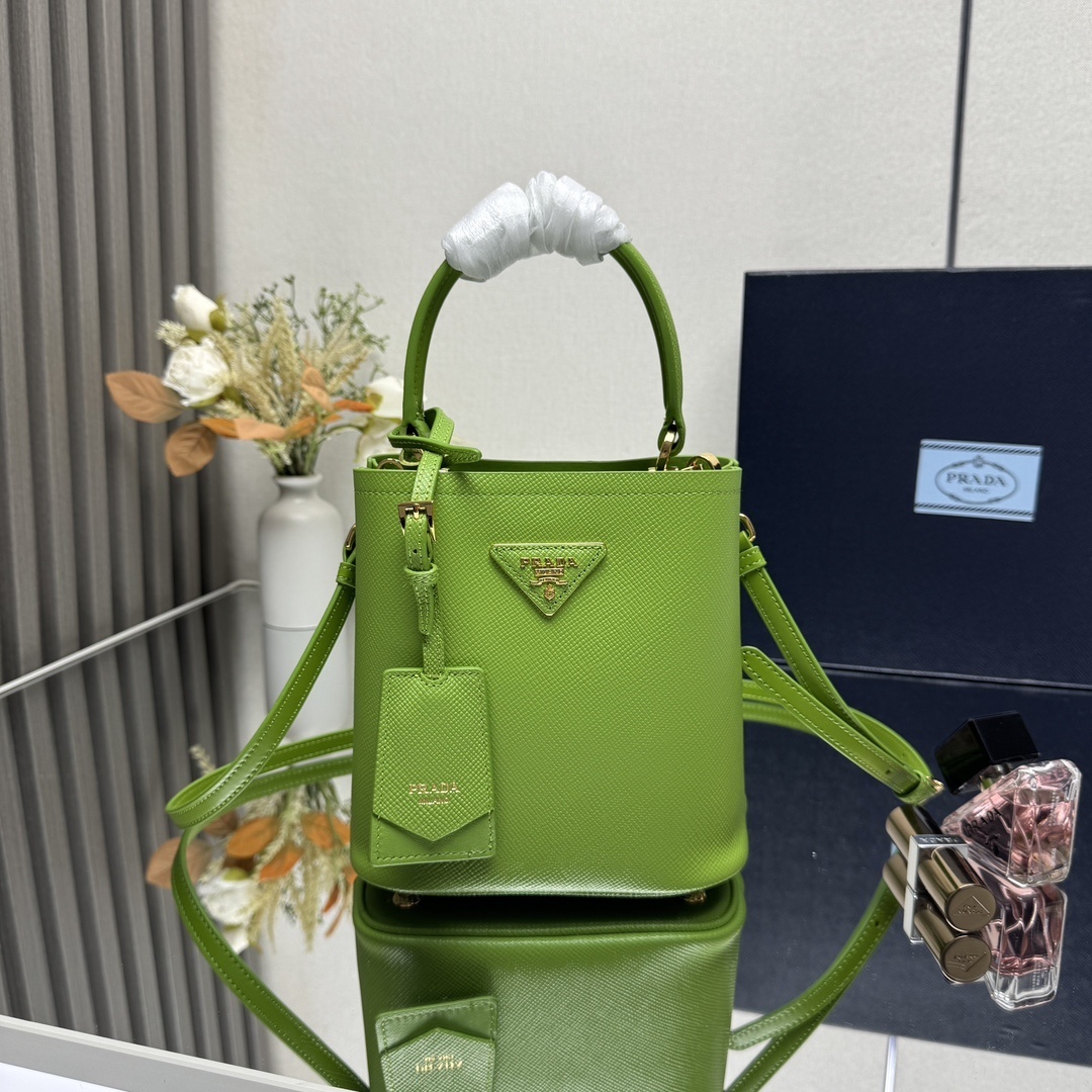Prada Panier Mini Saffiano Leather Bag in a bright green shade