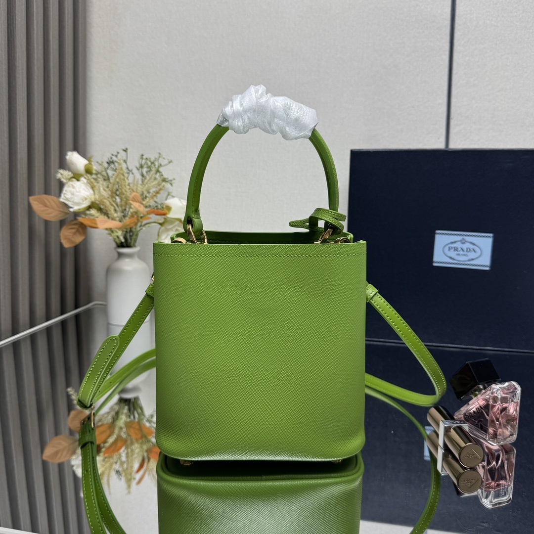 Prada Panier Mini Saffiano Leather Bag in a bright green shade