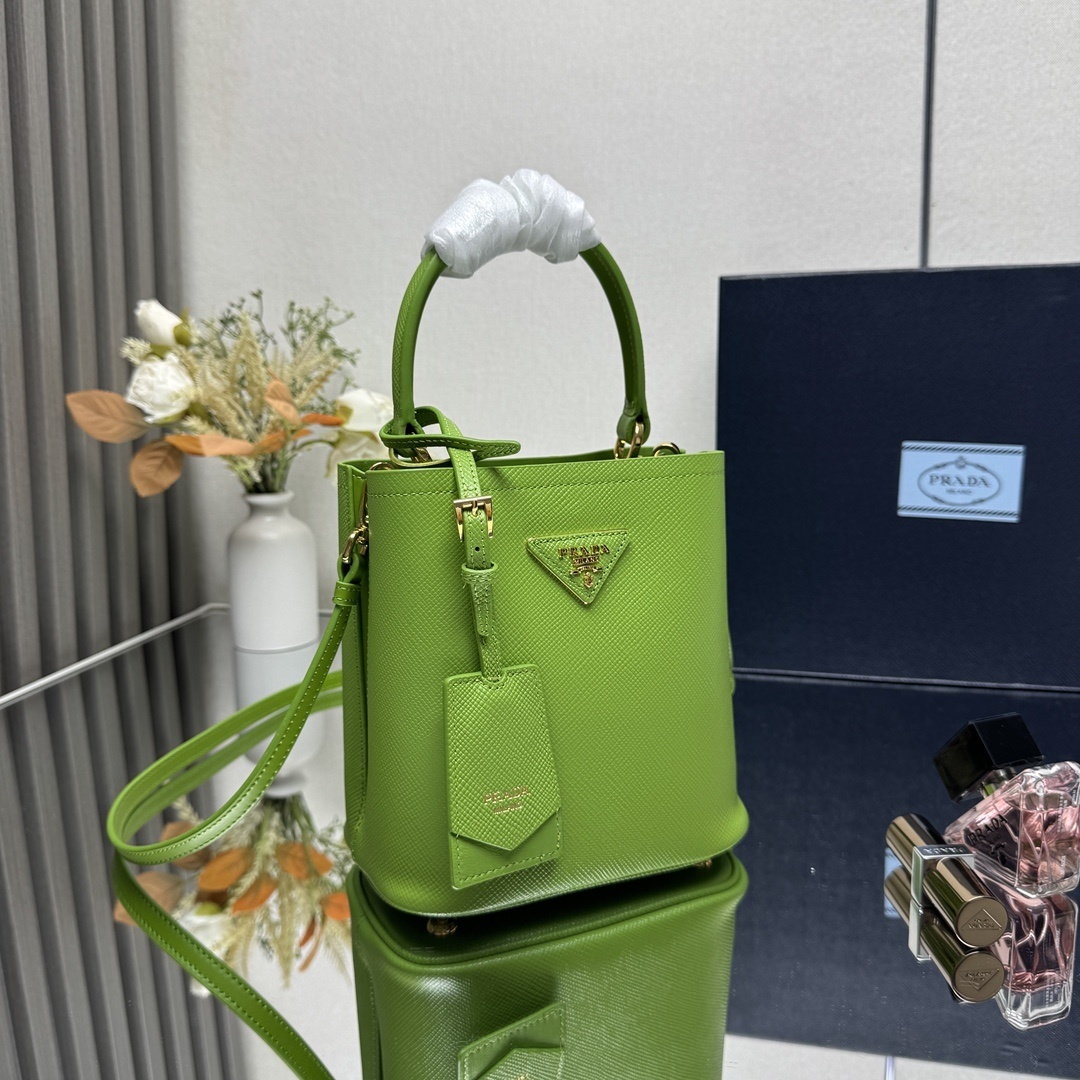 Prada Panier Mini Saffiano Leather Bag in a bright green shade