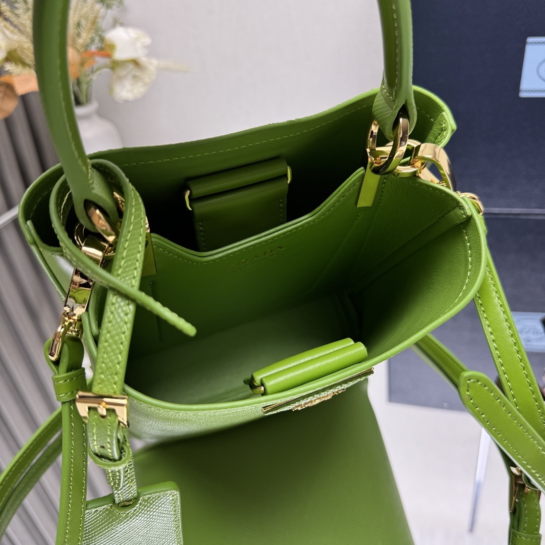 Prada Panier Mini Saffiano Leather Bag in a bright green shade