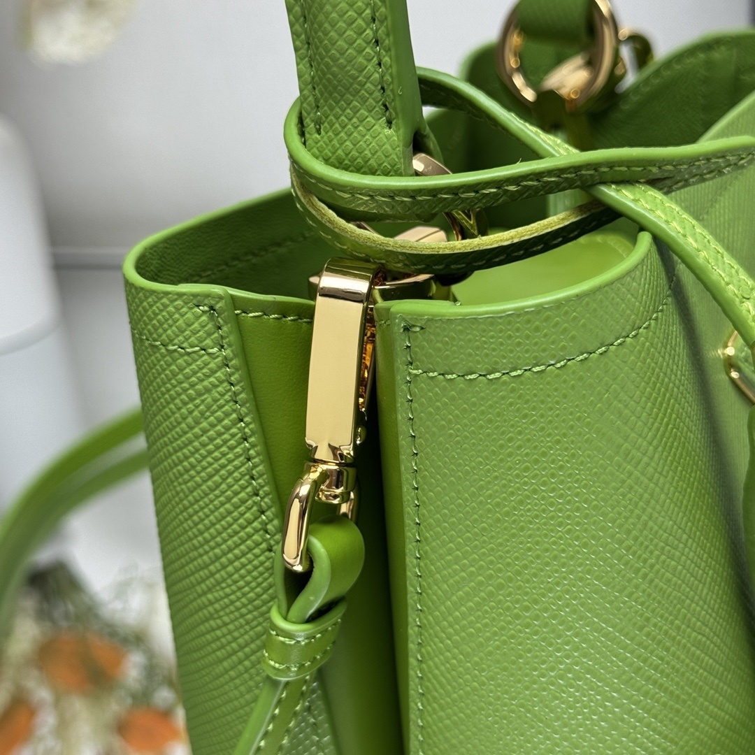 Prada Panier Mini Saffiano Leather Bag in a bright green shade