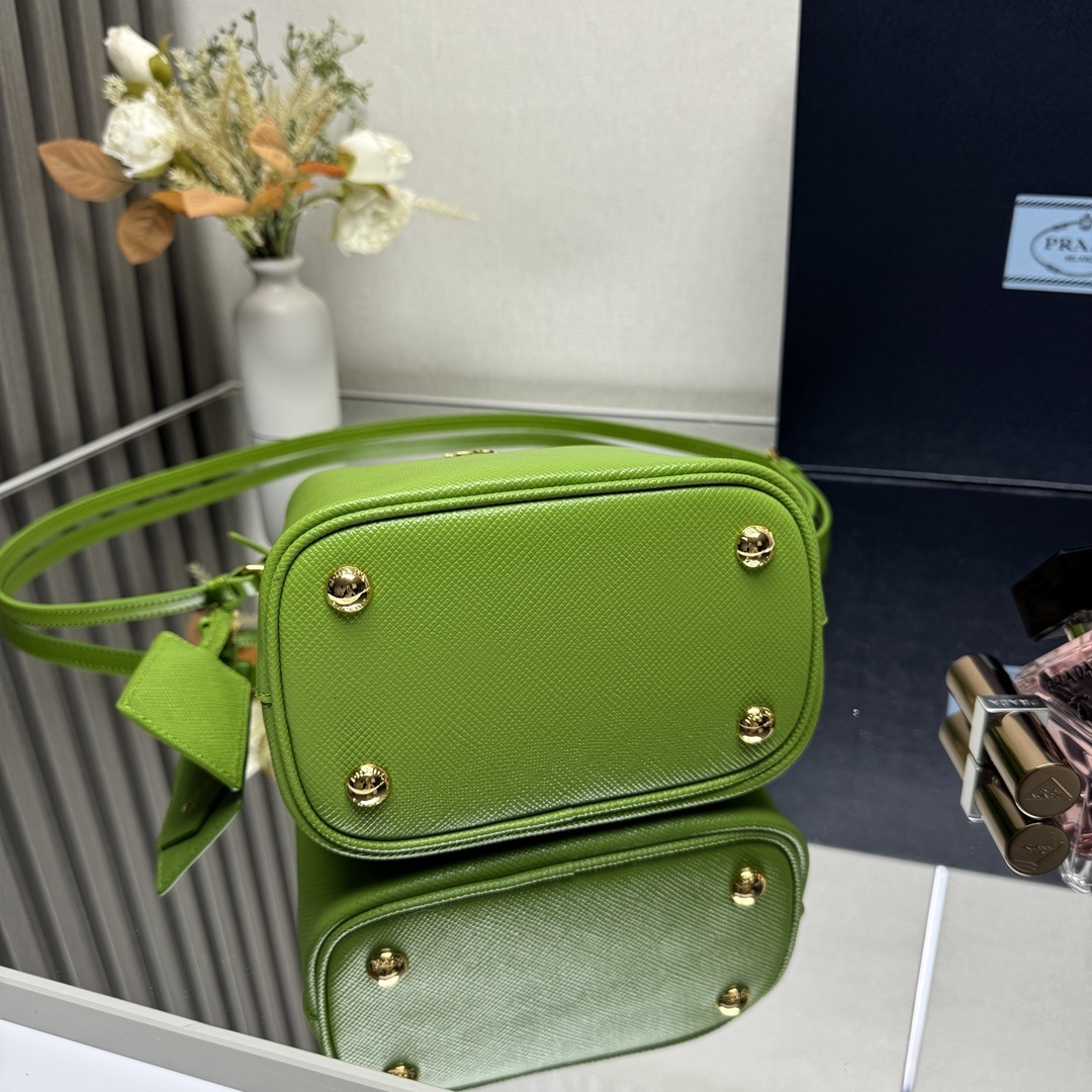 Prada Panier Mini Saffiano Leather Bag in a bright green shade