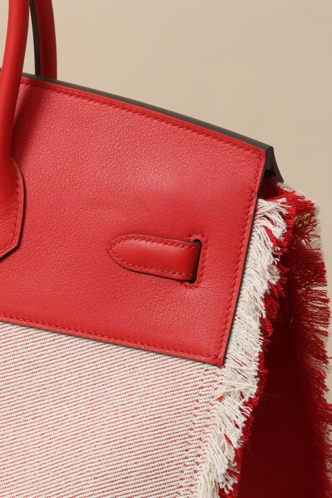 Hermes Swift Twill H Fray Fray Birkin 35 Rouge