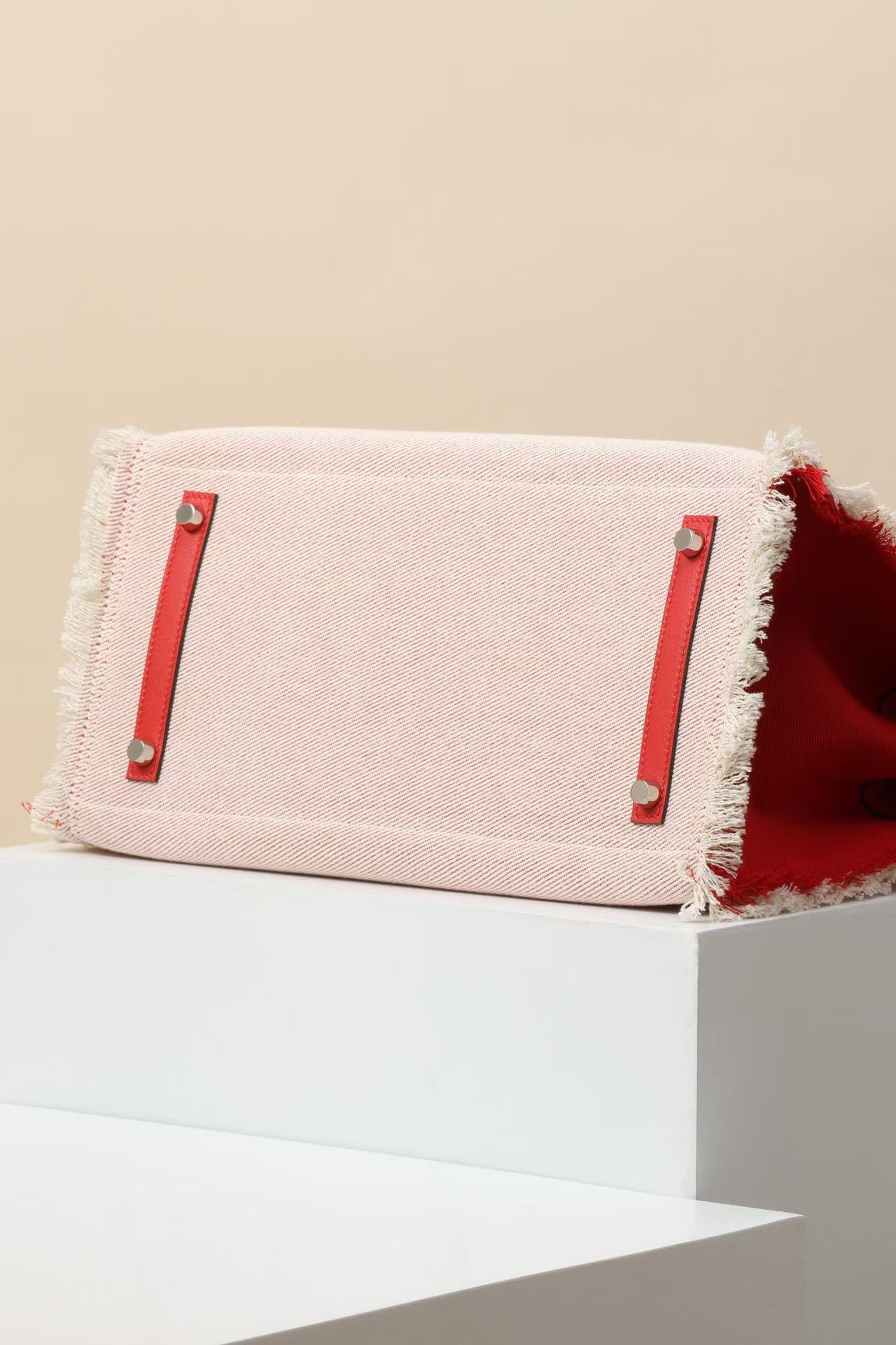 Hermes Swift Twill H Fray Fray Birkin 35 Rouge