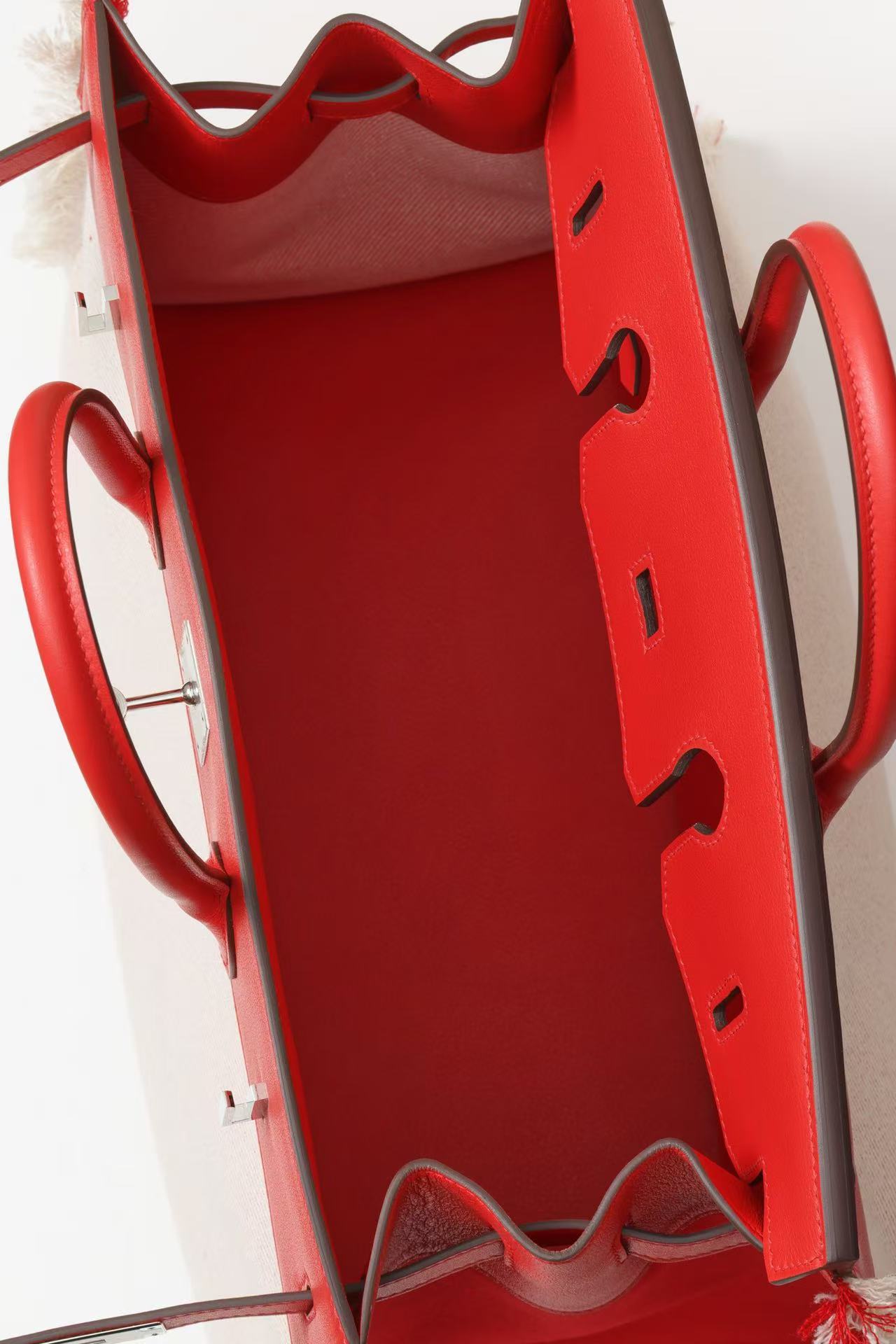 Hermes Swift Twill H Fray Fray Birkin 35 Rouge