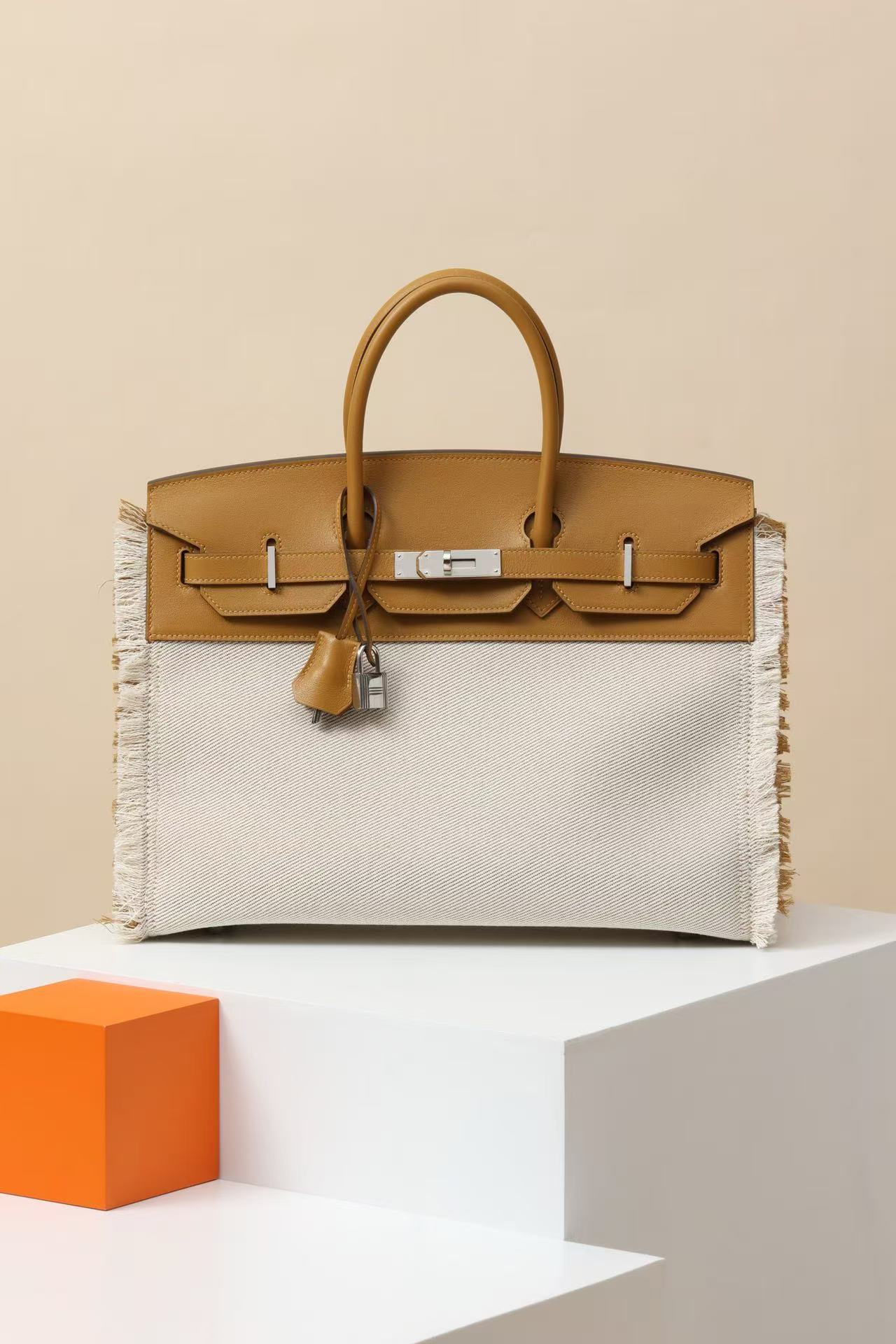 Hermes Swift Twill H Fray Fray Birkin 35 Rouge